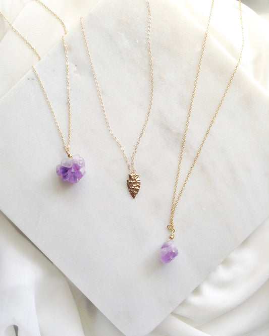 Raw Amethyst Necklace | Delicate Boho Jewelry | IB Jewelry