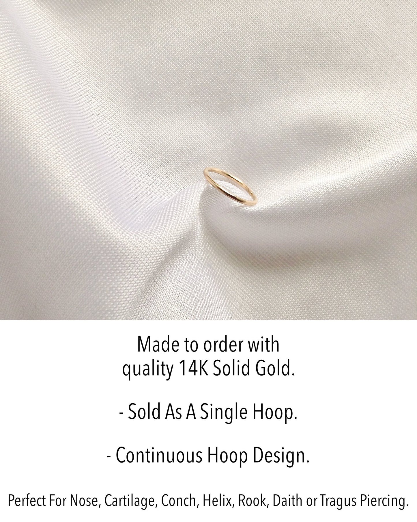 14K Gold Seamless Hoop | 14K Gold Nose Hoop | 14K Gold Cartilage Hoop | IB Jewelry Edit alt text