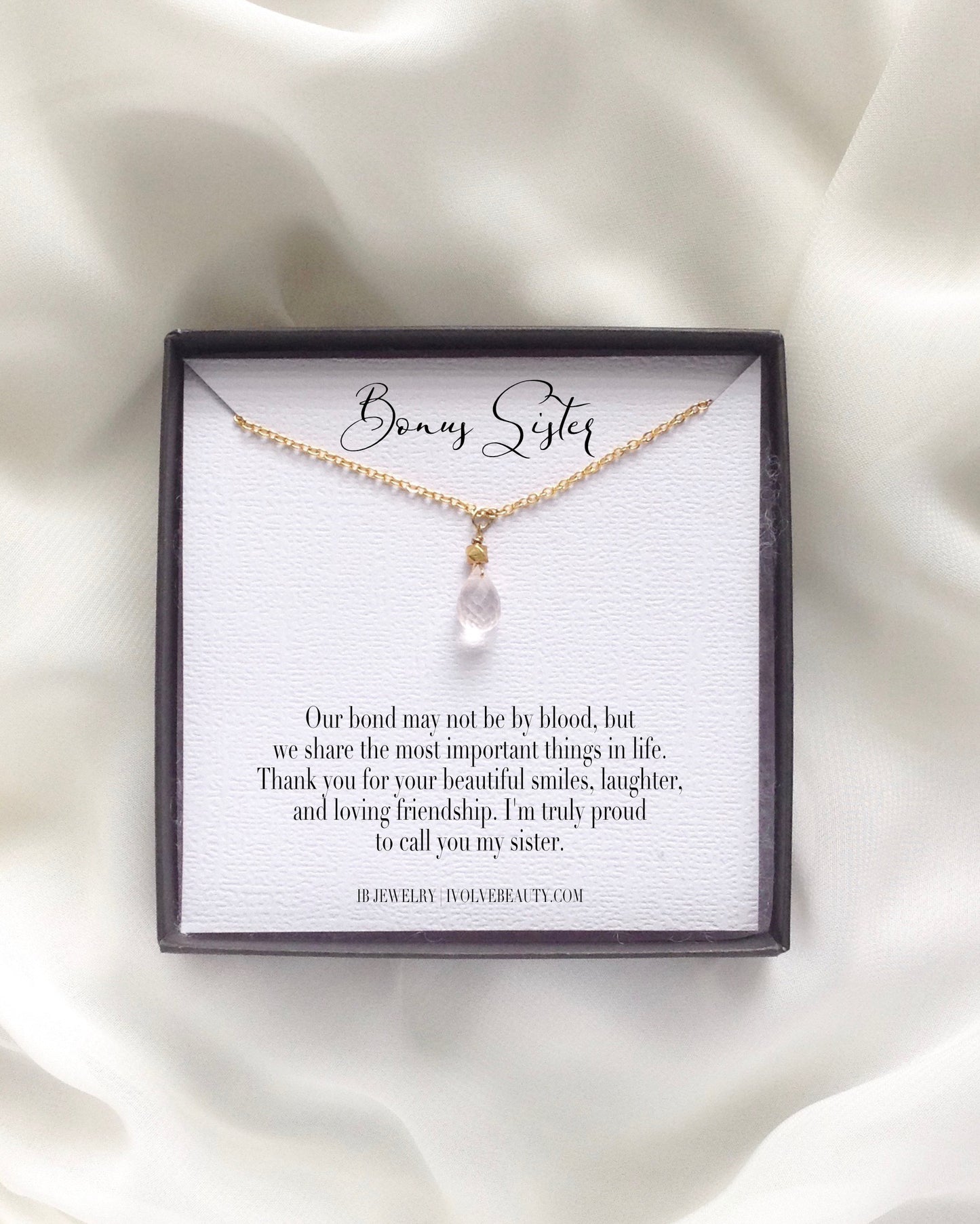 Bonus Sister Necklace For Adopted Sister Sorority Sister or Friend | Unbiological Sister Necklace | Bonus Sister Necklace Jewelry Gift | Dainty Rose Quartz Necklace | IB Jewelry