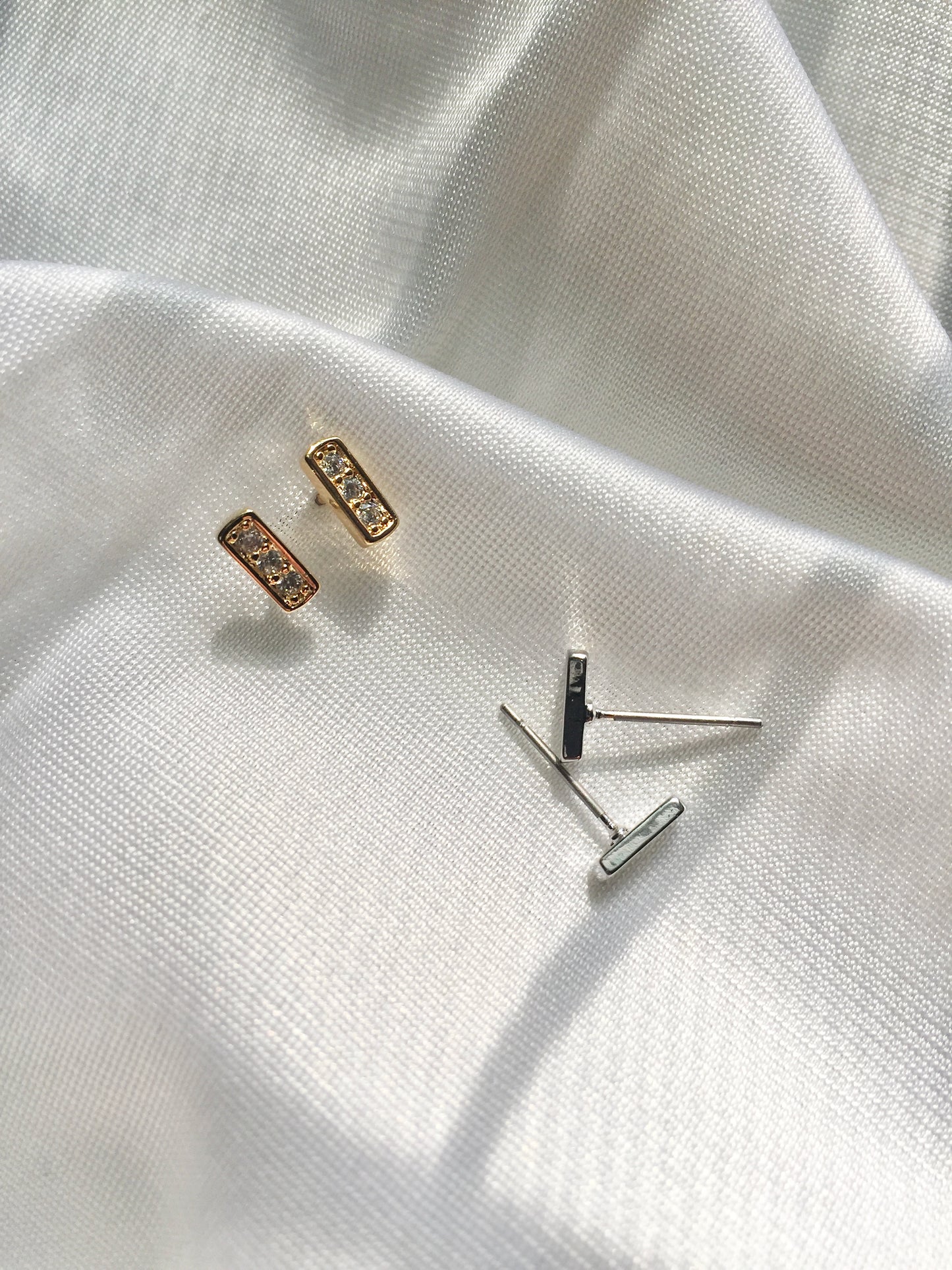 CZ Bar Stud Earrings | Dainty Stud Earrings | Tiny Bar Stud Earrings | IB Jewelry