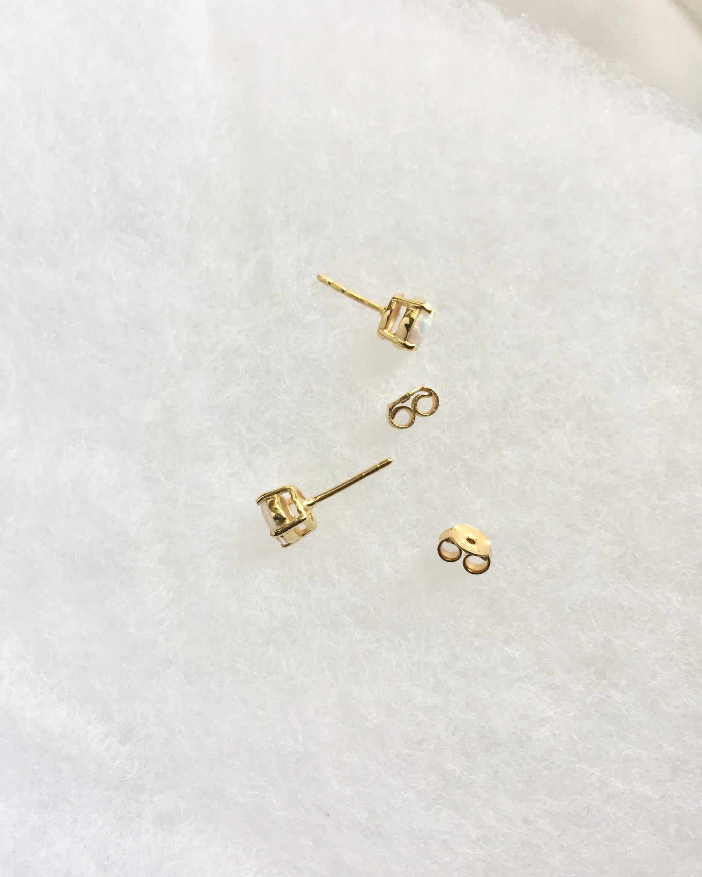 Small Opal Stud Earrings | White Opal Stud Earrings 14k Gold Plated | Delicate Stud Earrings | IB Jewelry