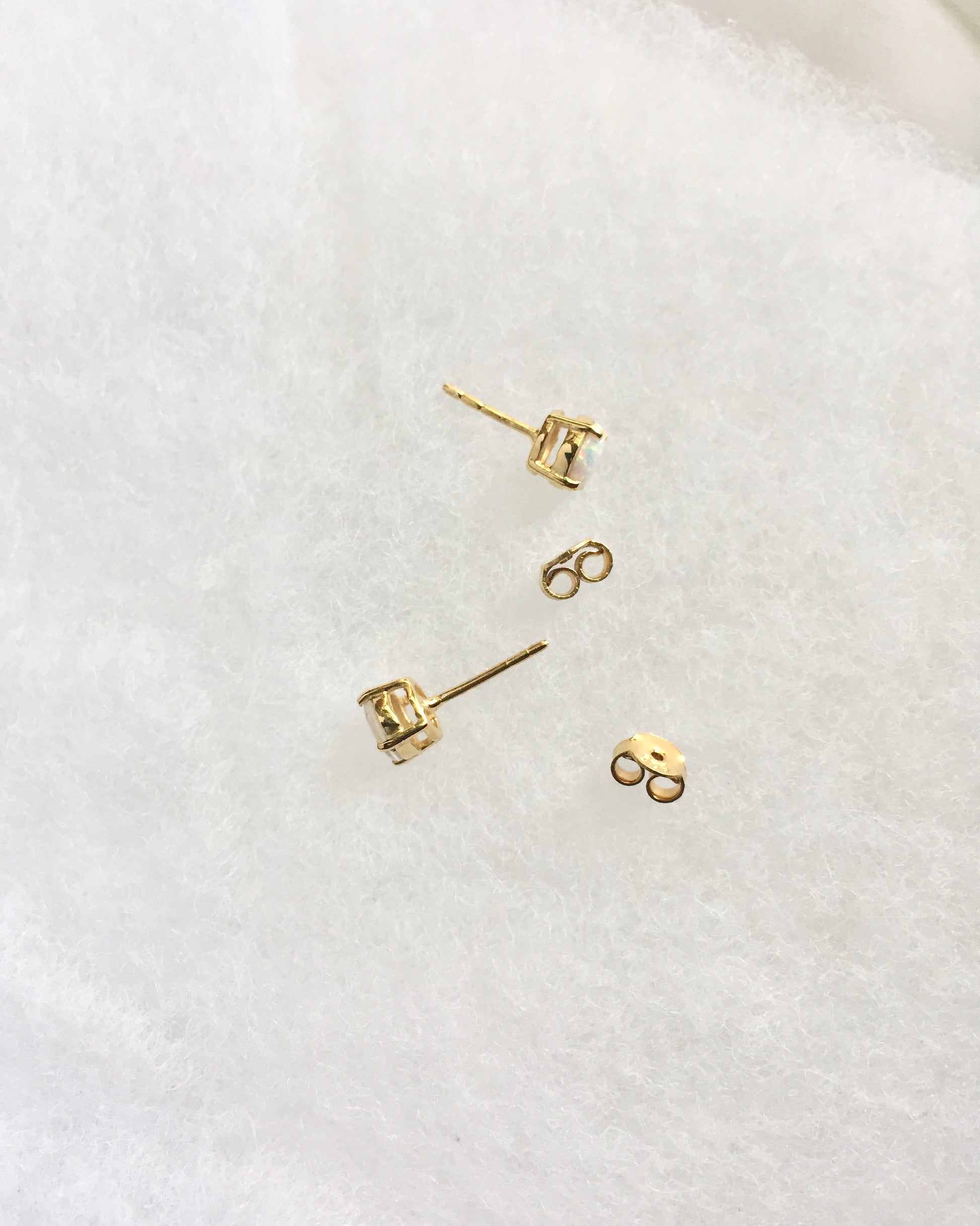 Small Opal Stud Earrings | White Opal Stud Earrings 14k Gold Plated | Delicate Stud Earrings | IB Jewelry