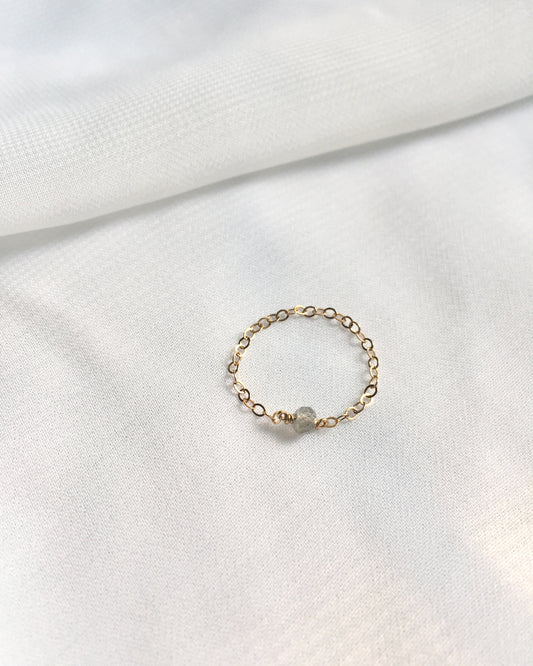 Labradorite Gemstone Chain Ring | Dainty Gemstone Ring | IB Jewelry