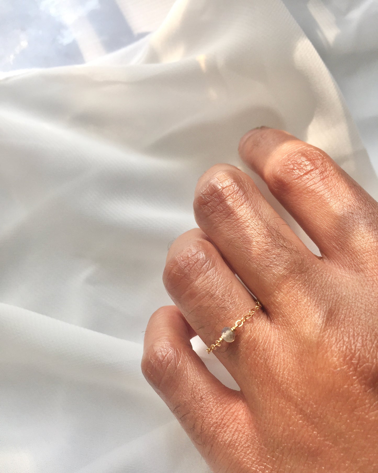 Labradorite Gemstone Chain Ring In Gold Filled or Sterling Silver | Minimalist Gemstone Ring | IB Jewelry