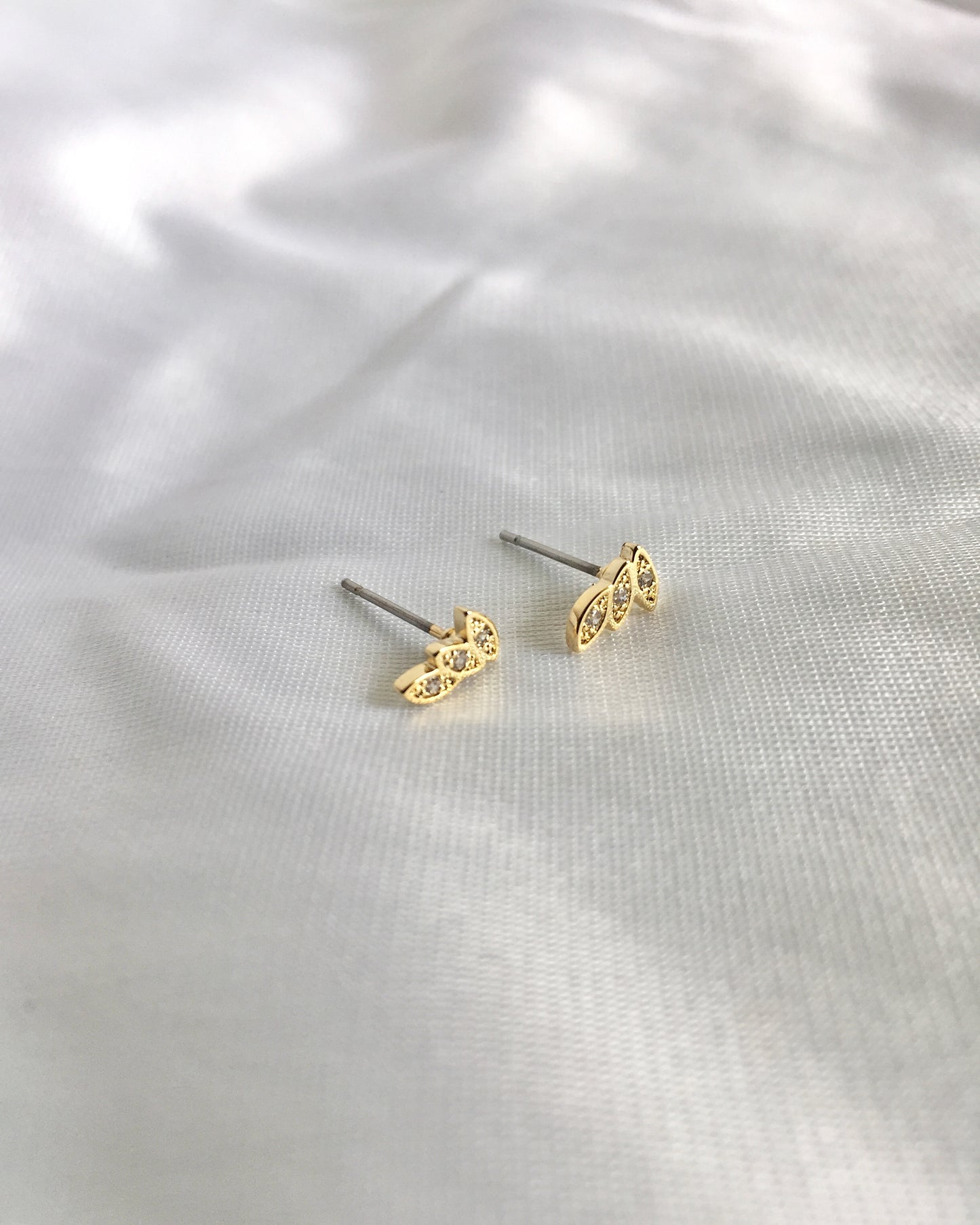 Leaf CZ Stud Earrings | Dainty Small Stud Earrings | Delicate Leaf Stud Earrings | IB Jewelry