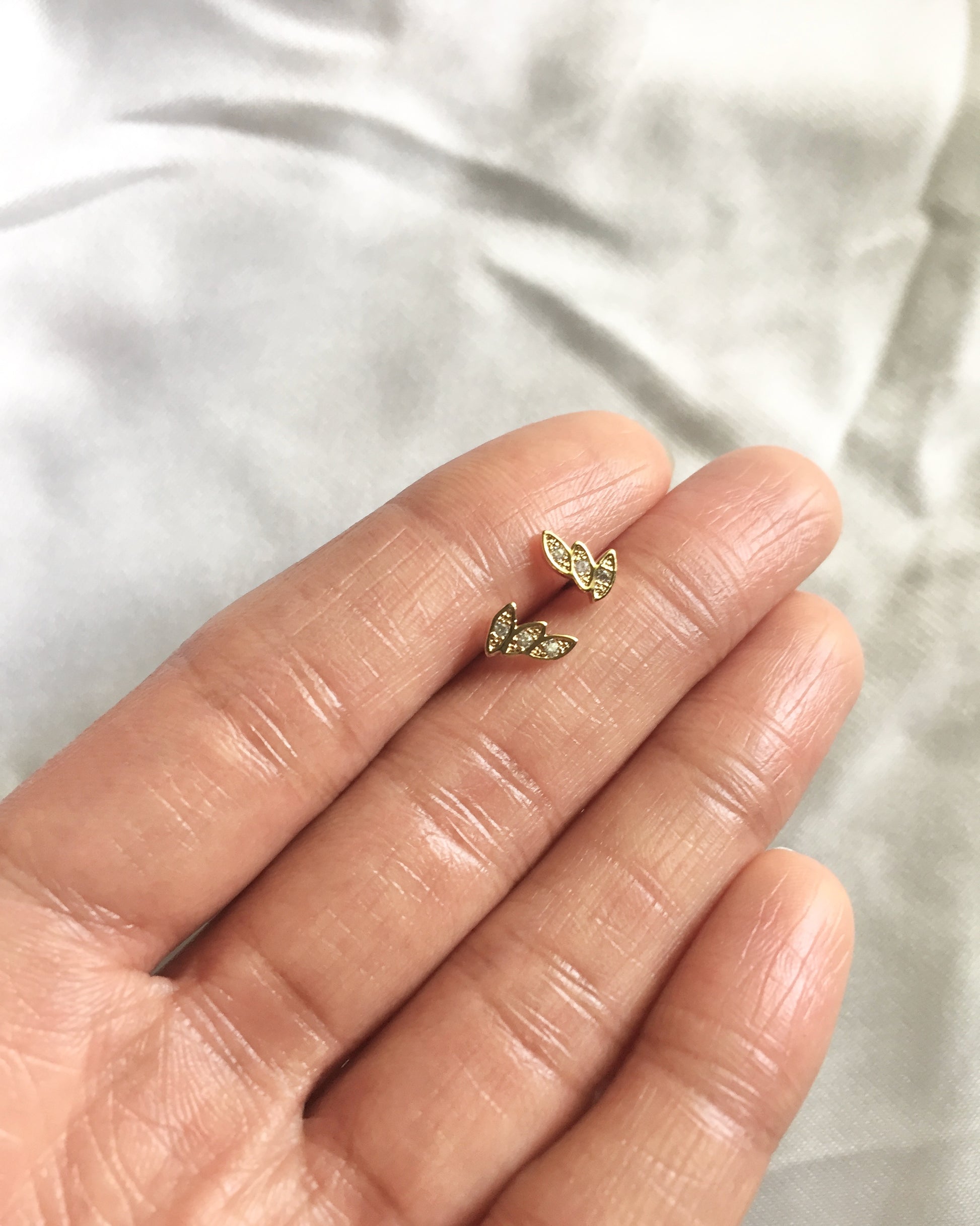 Leaf CZ Stud Earrings | Minimal Dainty Stud Earrings | Delicate Tiny Stud Earrings | IB Jewelry