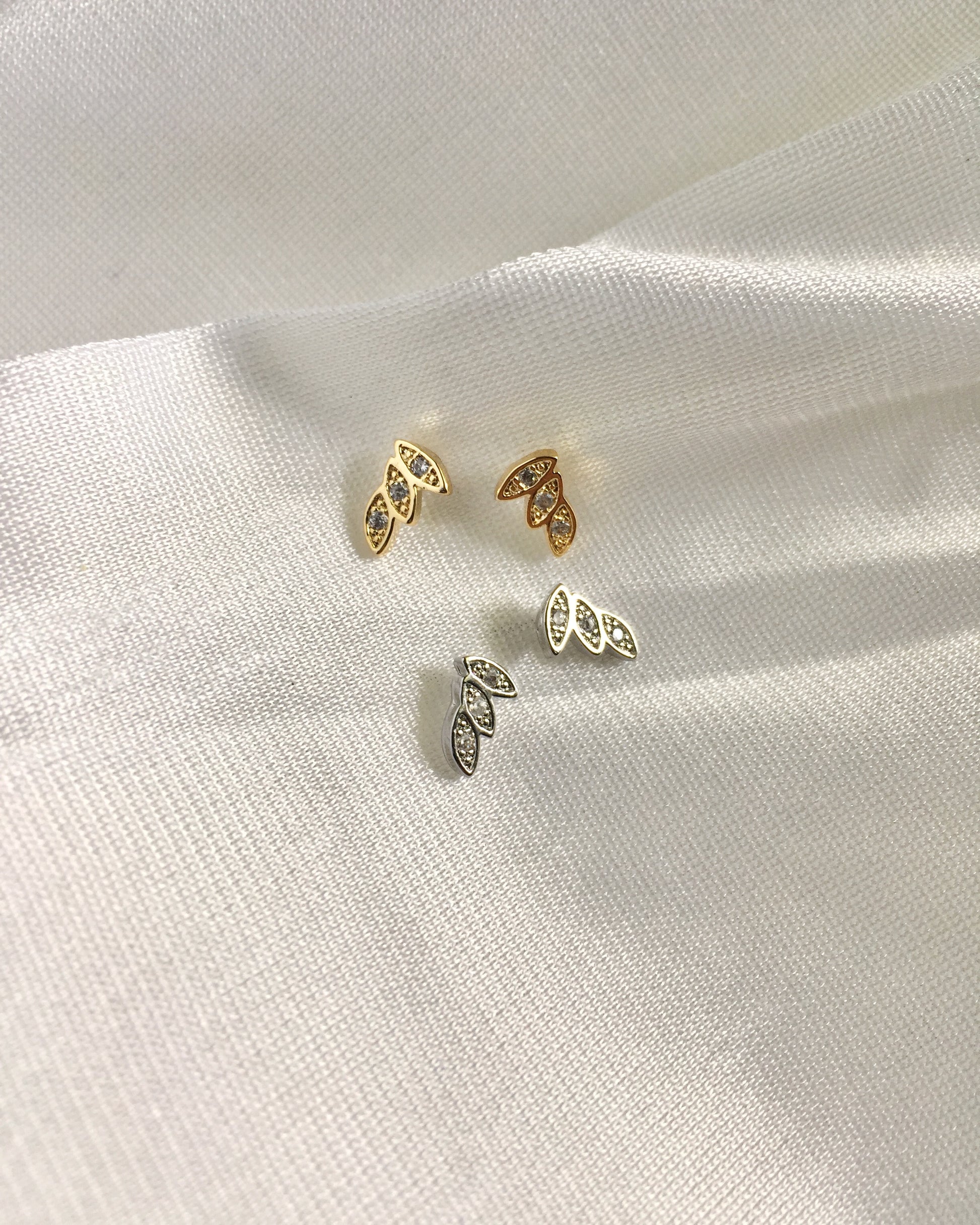Leaf CZ Stud Earrings in Gold or Silver | Small Delicate Stud Earrings | Dainty Tiny Stud Earrings | IB Jewelry
