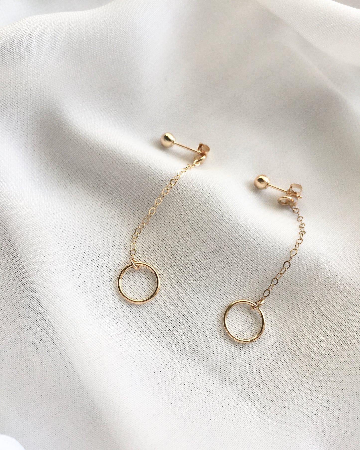 Ball Stud Earrings With Chain Drop | Minimalist Chain Earrings In Gold Filled or Sterling Silver | Simple Edgy Earrings | IB Jewelry
