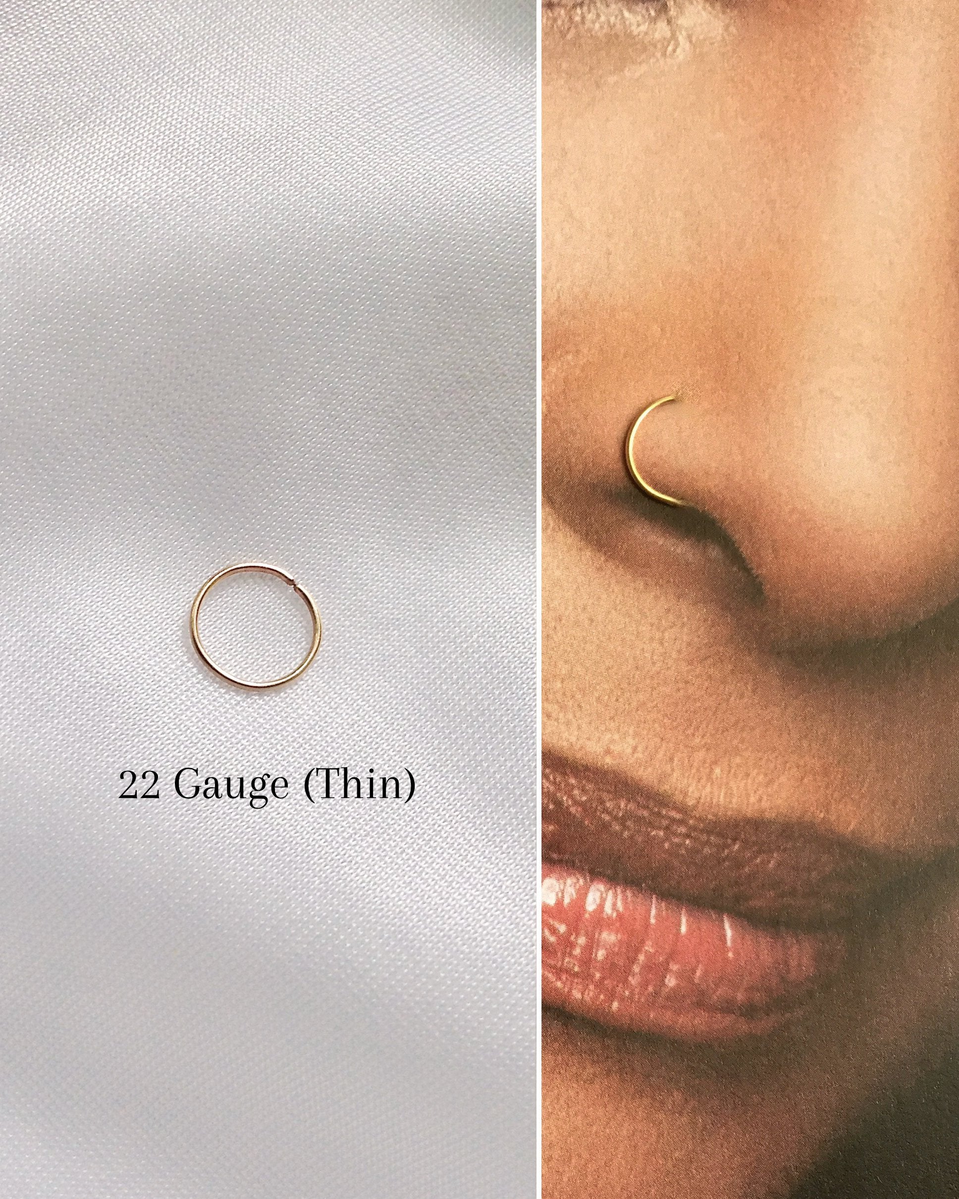 Solid Gold Nose Hoop | Thin 22 Gauge 14K Gold Seamless Hoop | IB Jewelry
