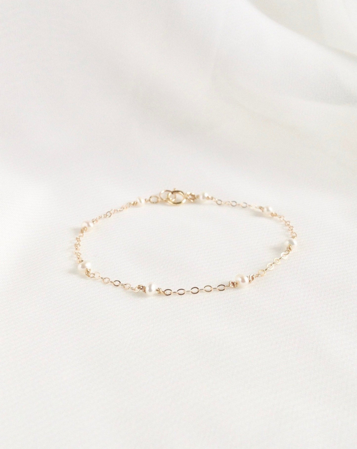 Pearl Thin Chain Bracelet | Simple Dainty Freshwater Pearl Chain Bracelet In Gold Filled or Sterling Silver | IB Jewelry