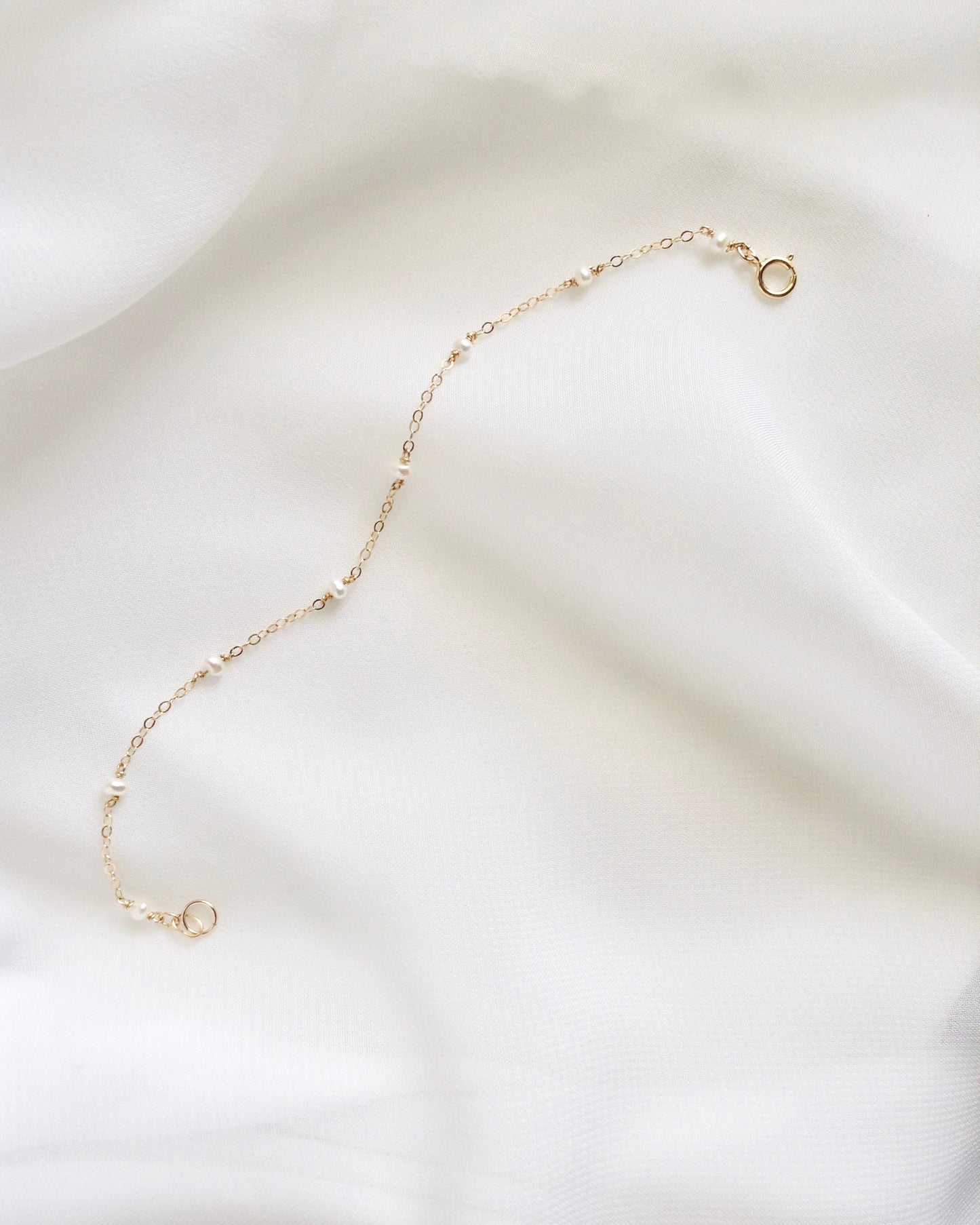 Tiny Pearl Chain Bracelet | Delicate Everyday Bracelet | IB Jewelry