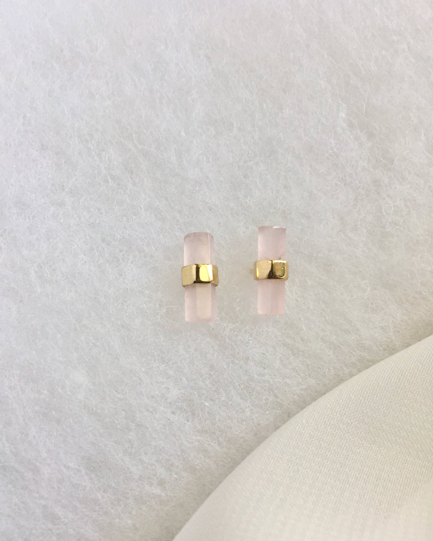 Rose Quartz Bar Earrings | Dainty Stud Earrings | Delicate Gemstone Earrings | IB Jewelry