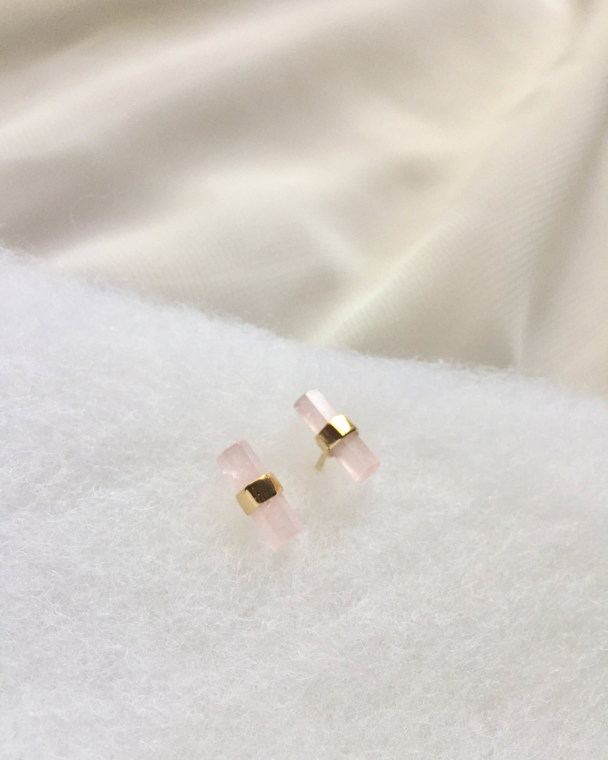 Genuine Rose Quartz Earrings | Dainty Stud Earrings | Delicate Gemstone Earrings | IB Jewelry