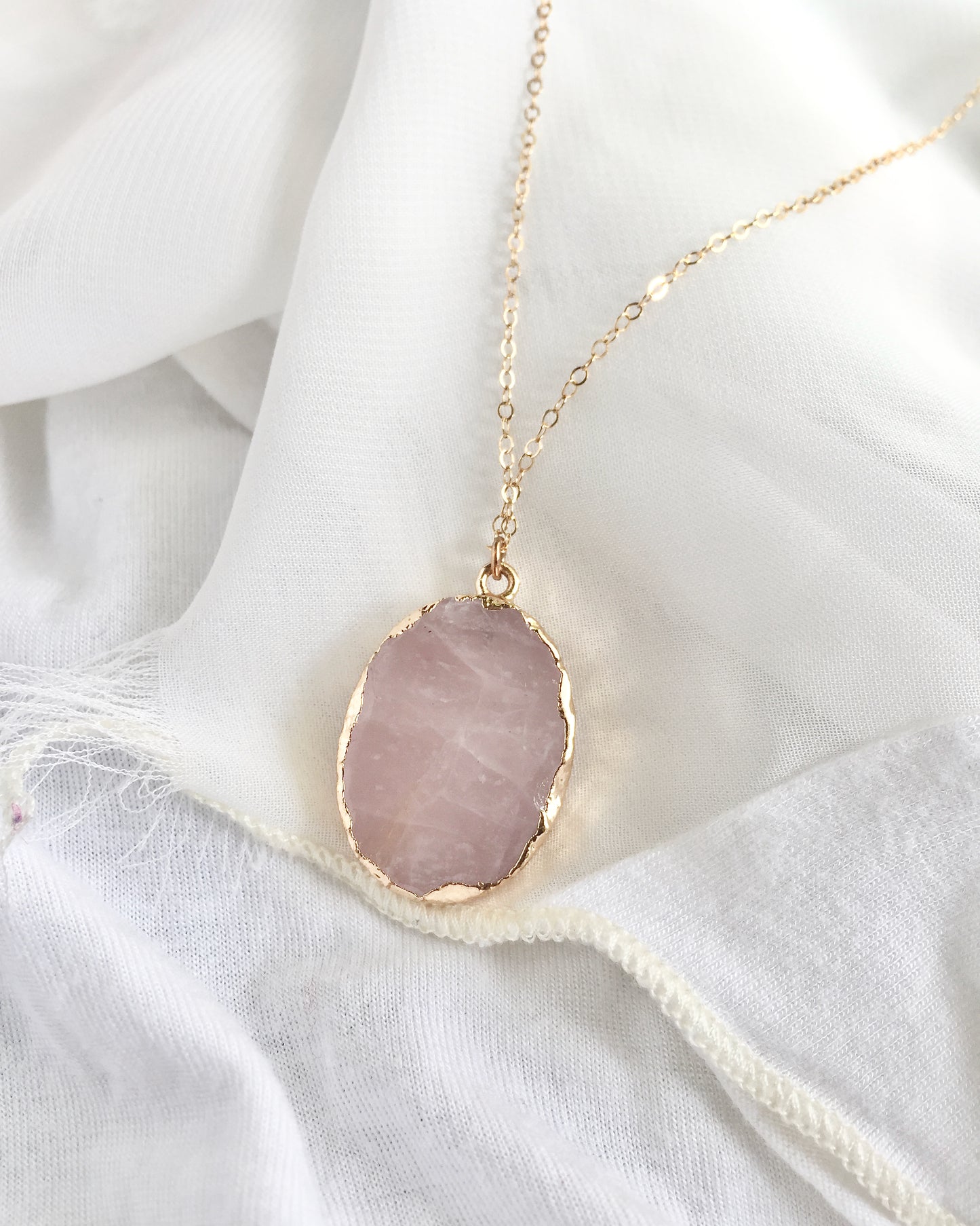 Minimalist Gemstone Jewelry | Rose Quartz Pendant Necklace | Simple Rose Quartz Necklace | IB Jewelry