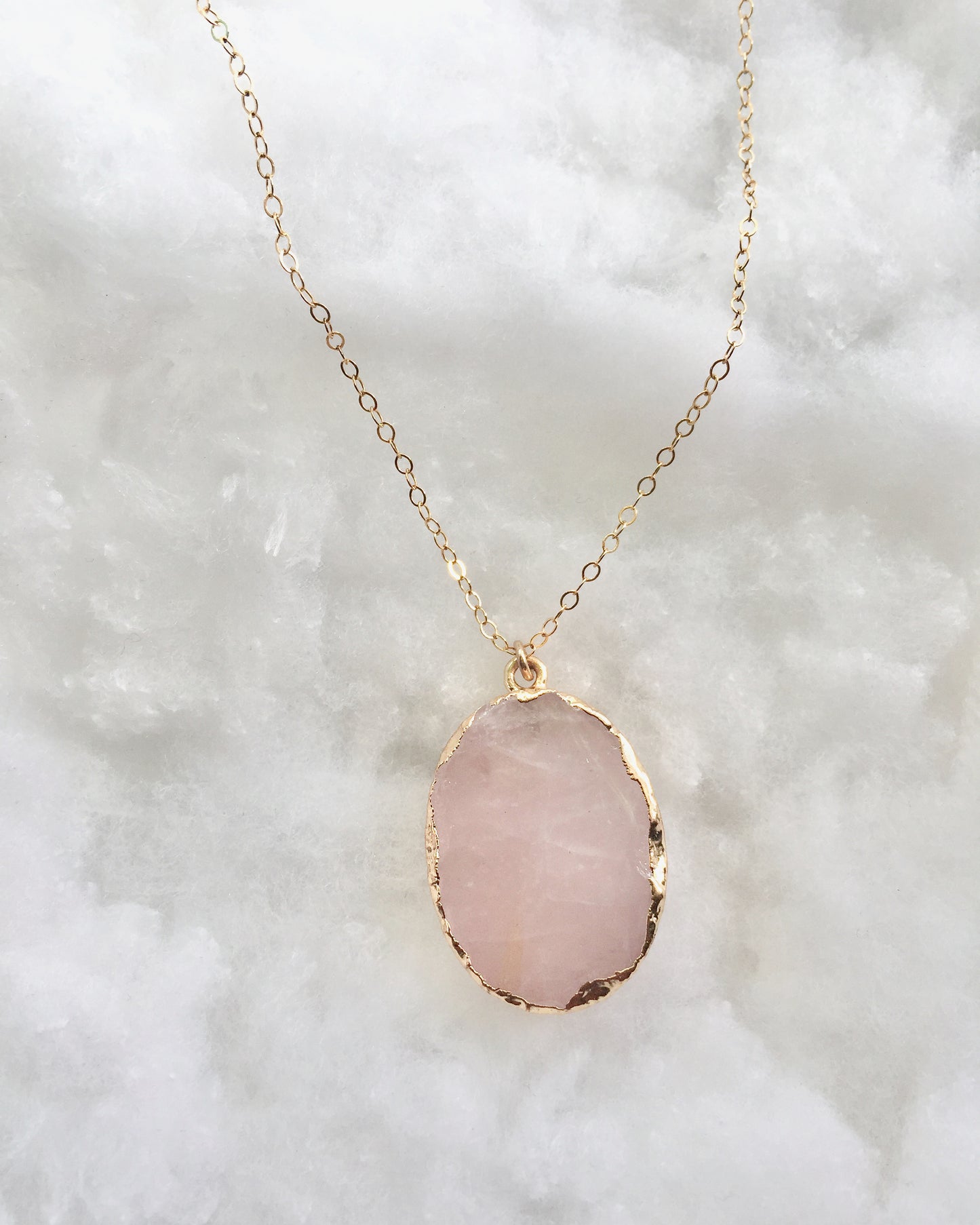 Rose Quartz Statement Necklace | Rose Quartz Pendant Necklace | Simple Rose Quartz Necklace | IB Jewelry