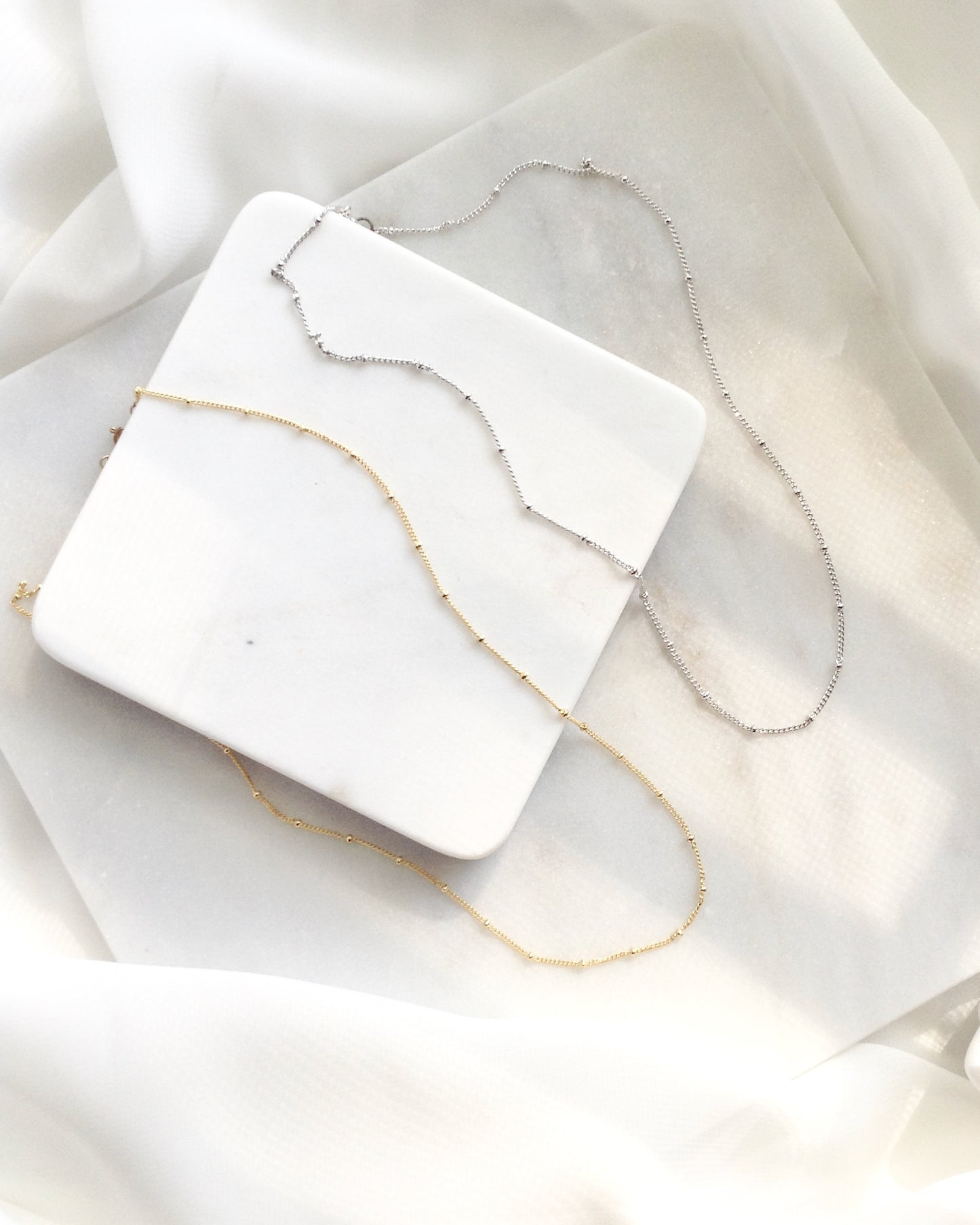 Tiny Beaded Chain Choker | Simple Chain Choker in Gold Filled or Sterling Silver | IB Jewelry