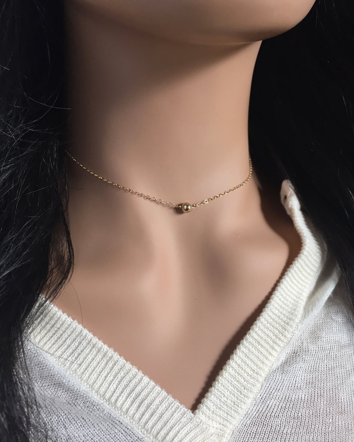Dainty Gold Ball Necklace | Simple Tiny Ball Necklace | IB Jewelry
