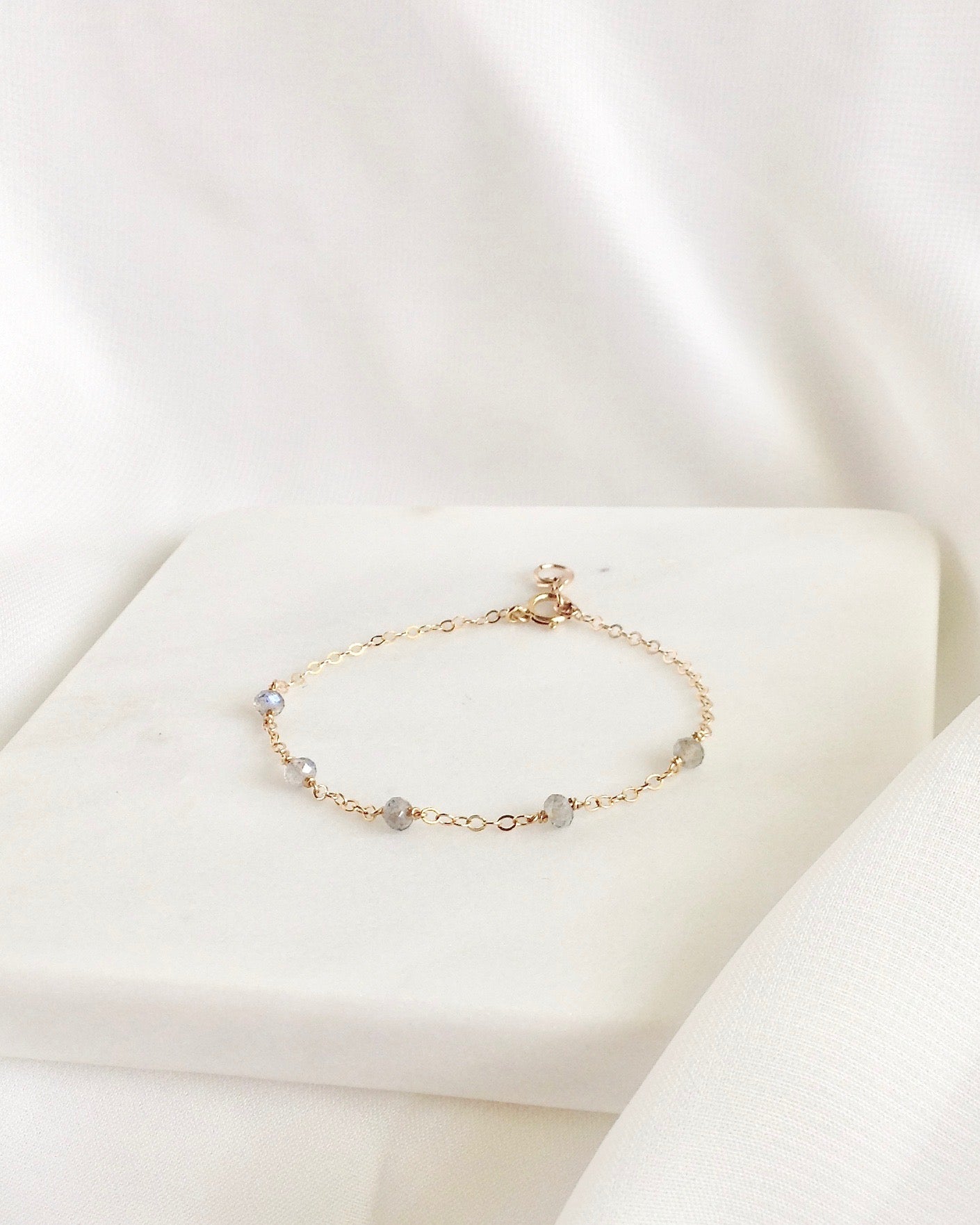 Labradorite Gemstone Thin Chain Bracelet in Gold Filled or Sterling Silver | IB Jewelry