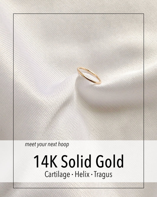 14K Gold Cartilage Hoop Earring | Solid Gold Cartilage Hoop