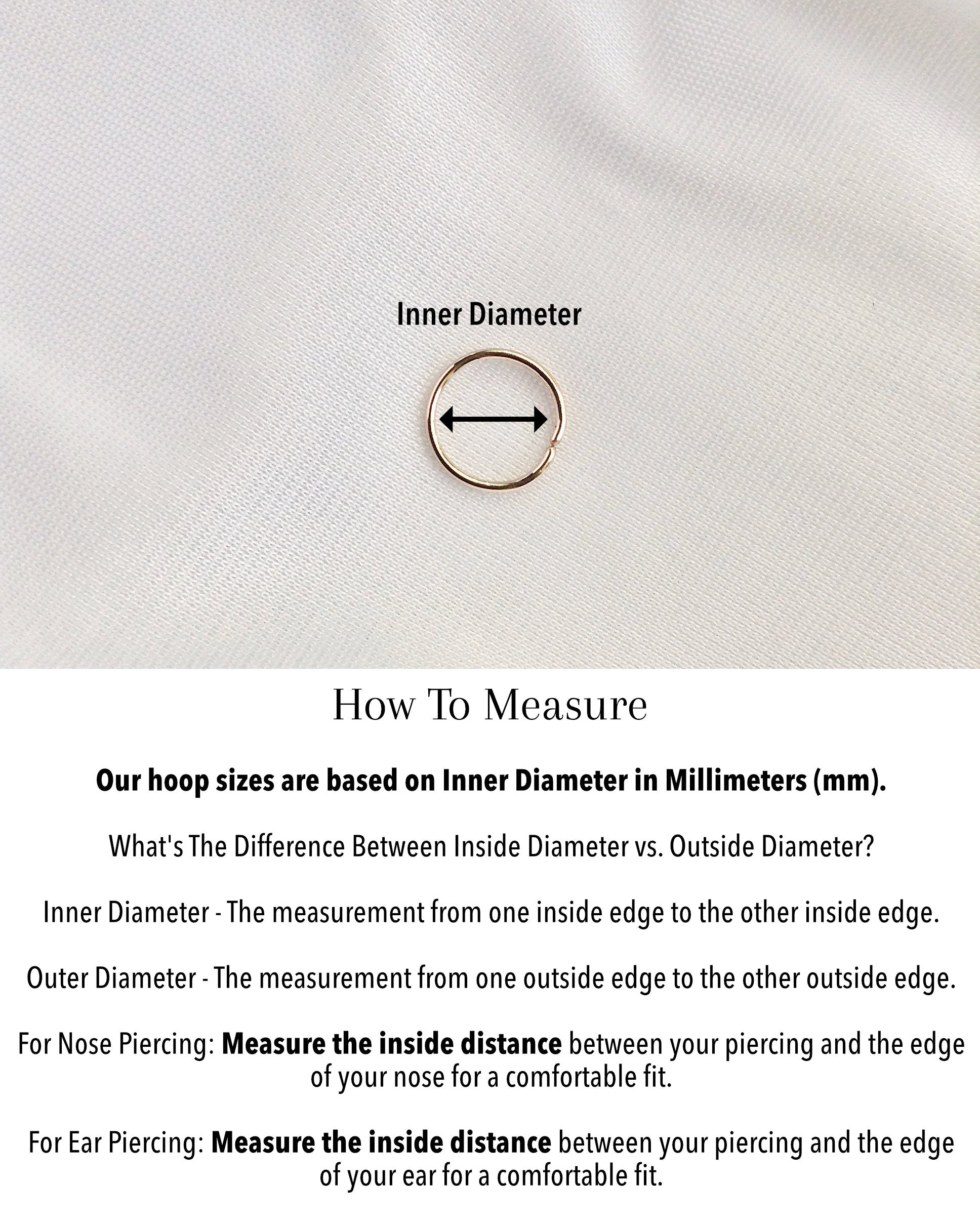 14K Gold Seamless Hoop | Nose Cartilage Hoop Measuring Guide | IB Jewelry