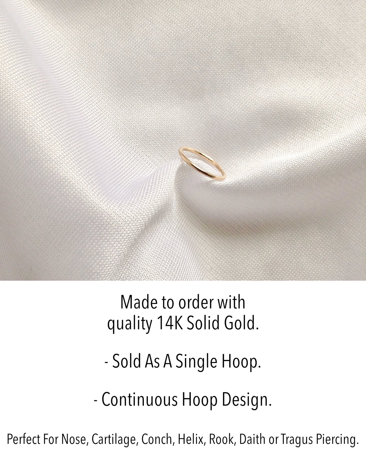 14K Gold Seamless Hoop | 14K Gold Nose Hoop | 14K Gold Cartilage Hoop | IB Jewelry  Edit alt text