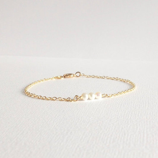 Tiny Three Pearl Bracelet | Dainty Pearl Jewelry | IB Jewelry
