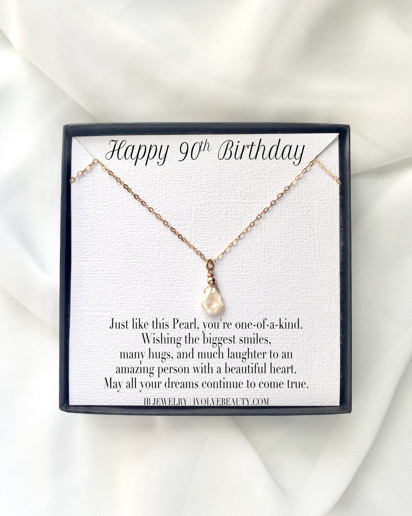 90th Birthday Necklace | 90th Birthday Jewelry For Mom Aunt or Grandma | Delicate Pearl Necklace | IB Jewelry