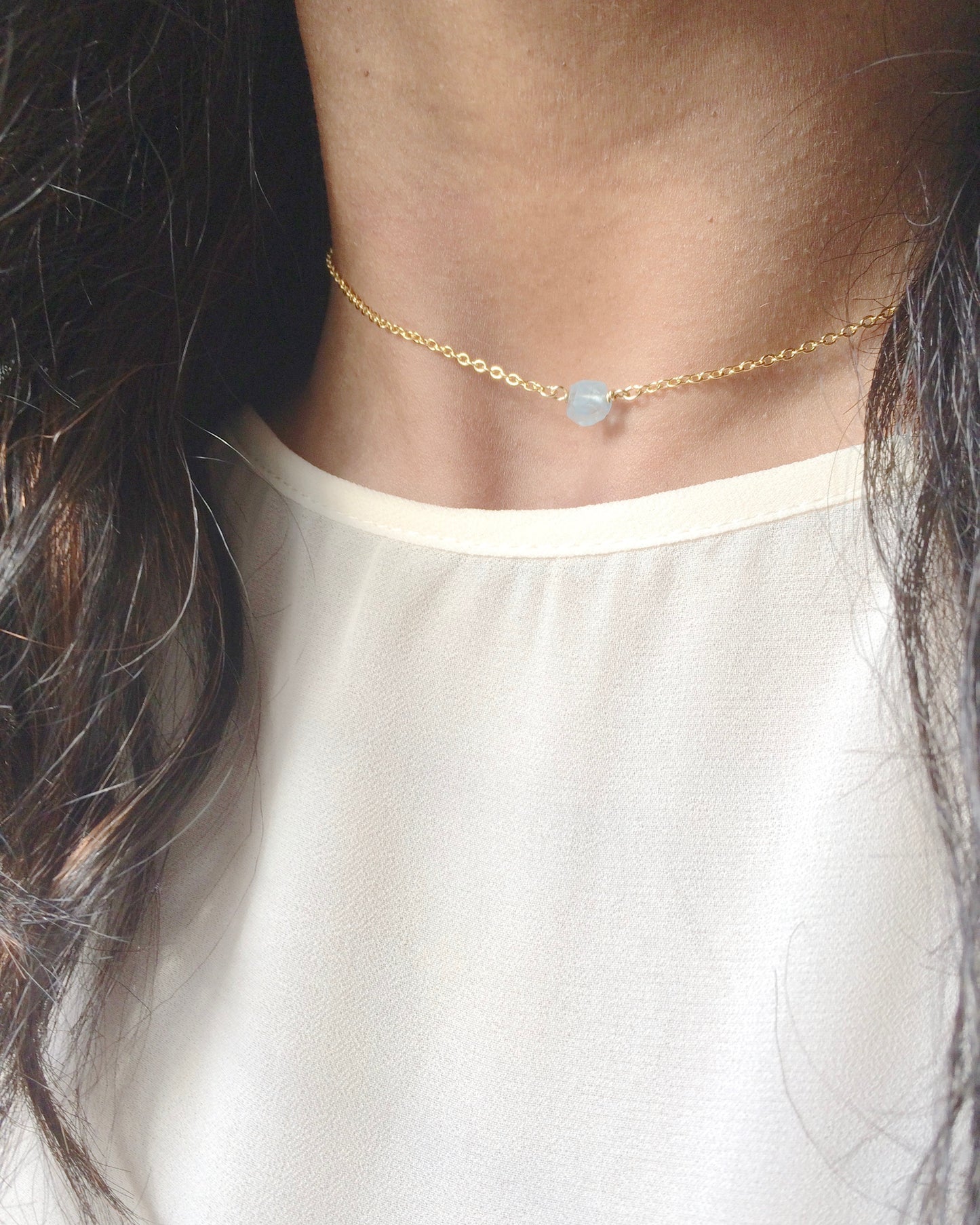 Dainty Aquamarine Minimalist Gemstone Necklace | IB Jewelry
