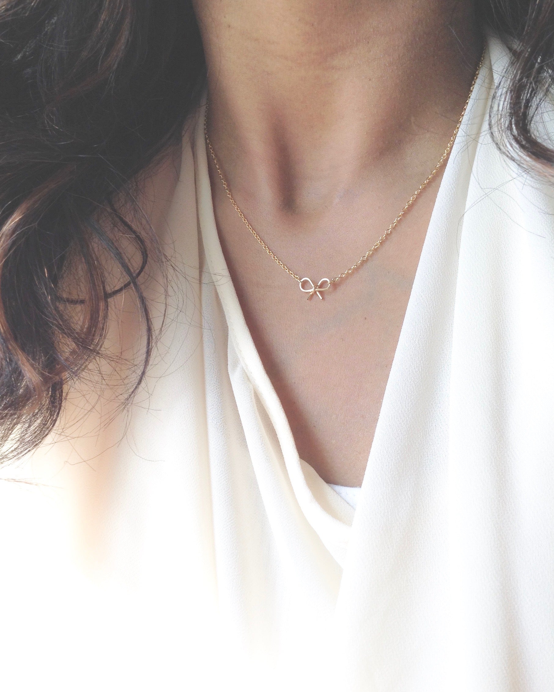 Small Dainty Bow Necklace in Gold Filled or Sterling Silver | IB Jewelry