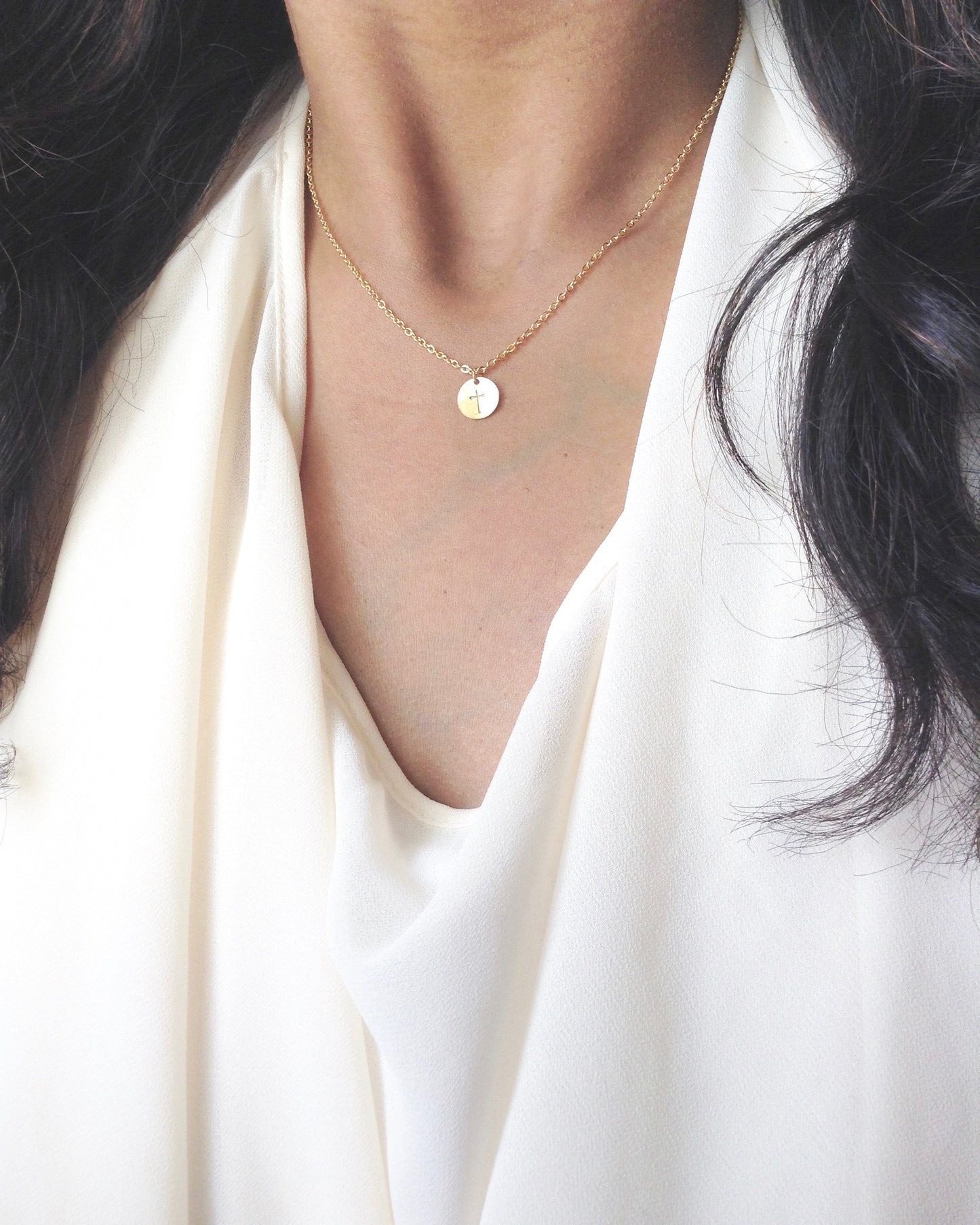 Tiny Minimalist Cross Necklace in Gold or Silver | IB Jewelry 