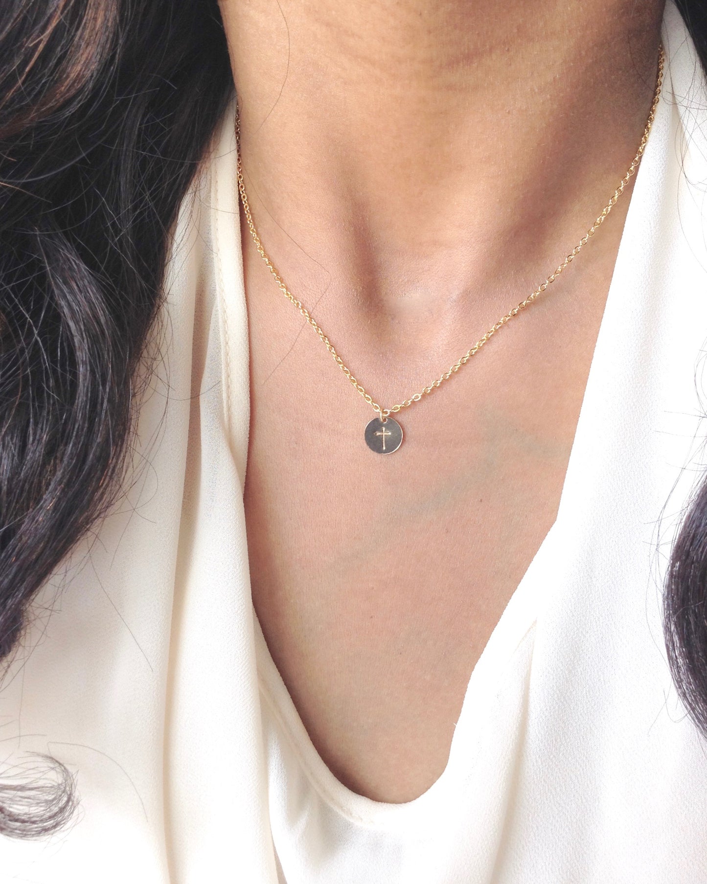Tiny Simple Cross Necklace in Gold Filled or Sterling Silver | IB Jewelry