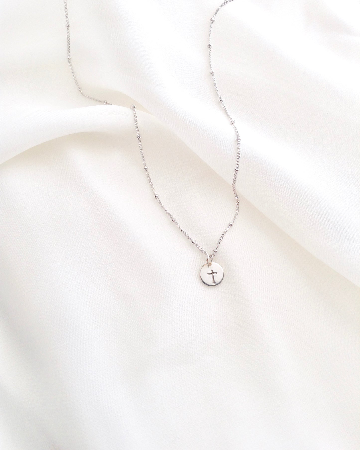 Dew Drop Cross Necklace | Delicate Minimalist Cross Necklace | IB Jewelry