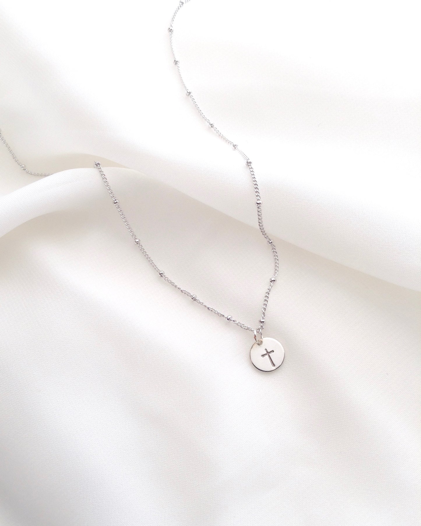 Minimalist Cross Dew Drop Necklace in Sterling Silver or Gold Filled | IB Jewelry