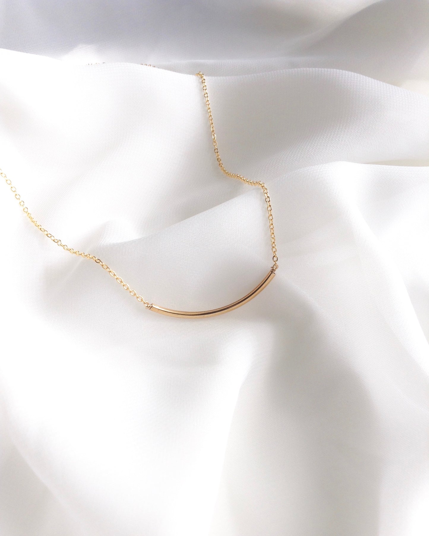 Curved Bar Necklace | Slim Bar Necklace in Gold Filled or Sterling Silver | IB Jewelry