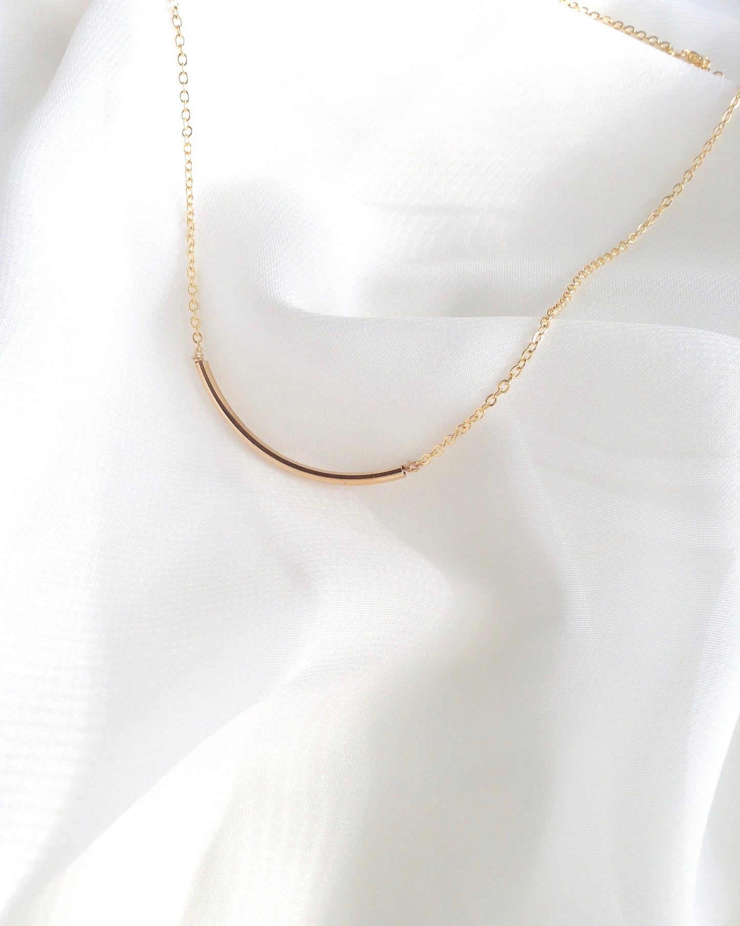 Curved Bar Simple Delicate Necklace in Gold Filled or Sterling Silver | IB Jewelry