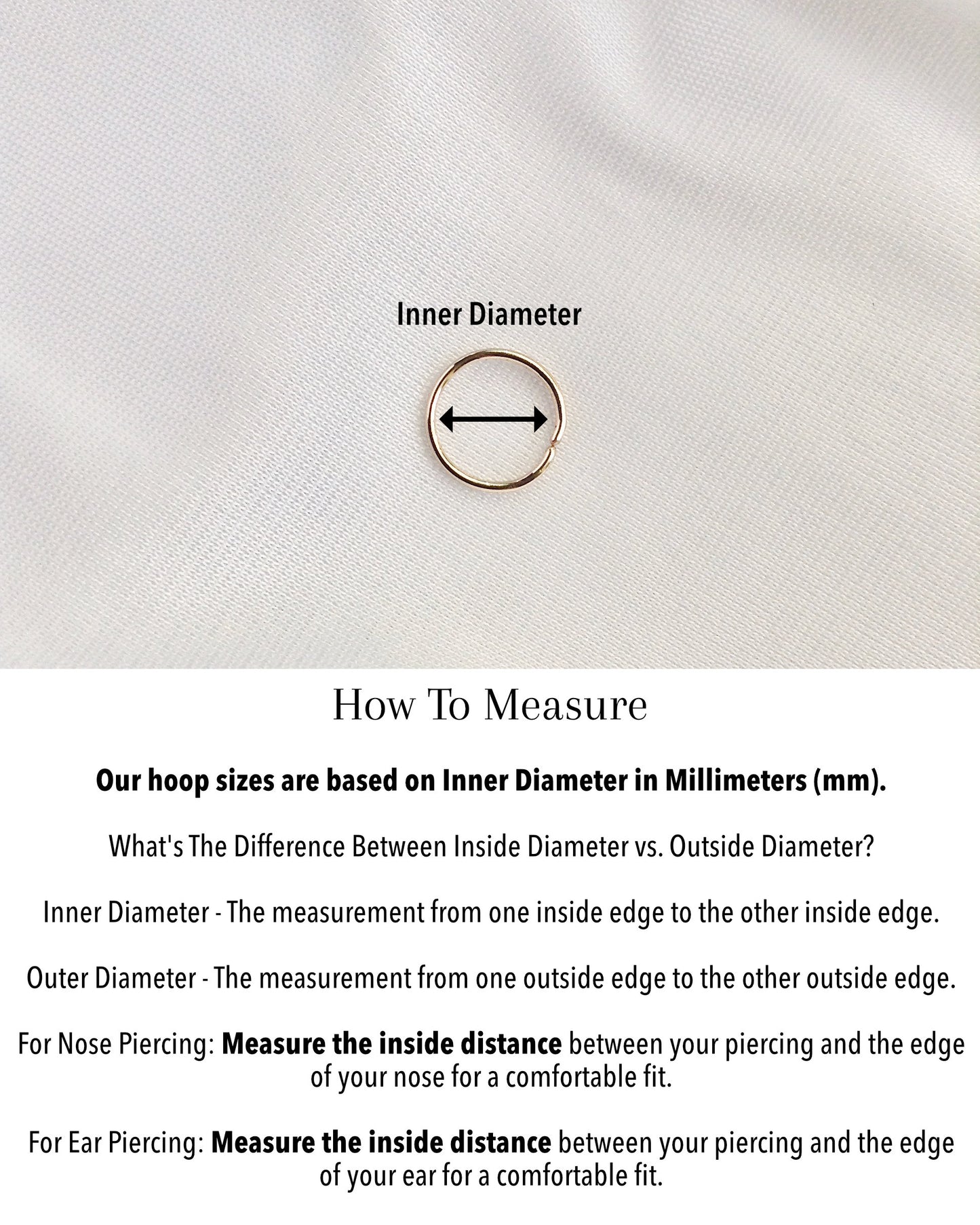 Thin Dainty Nose Hoop Measuring Guide | IB Jewelry