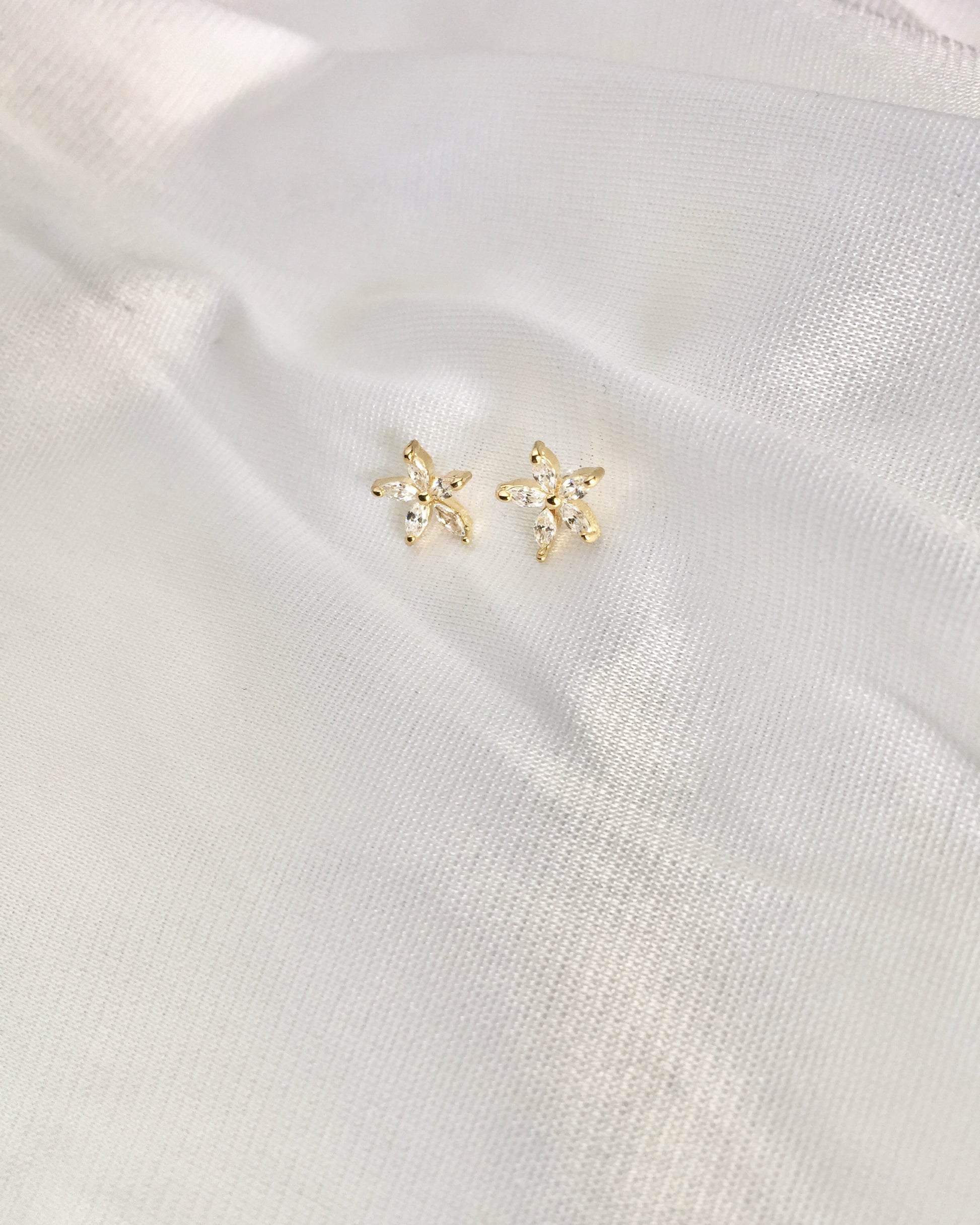 Flower CZ Stud Earrings | Dainty Stud Earrings | Delicate Stud Earrings | IB Jewelry