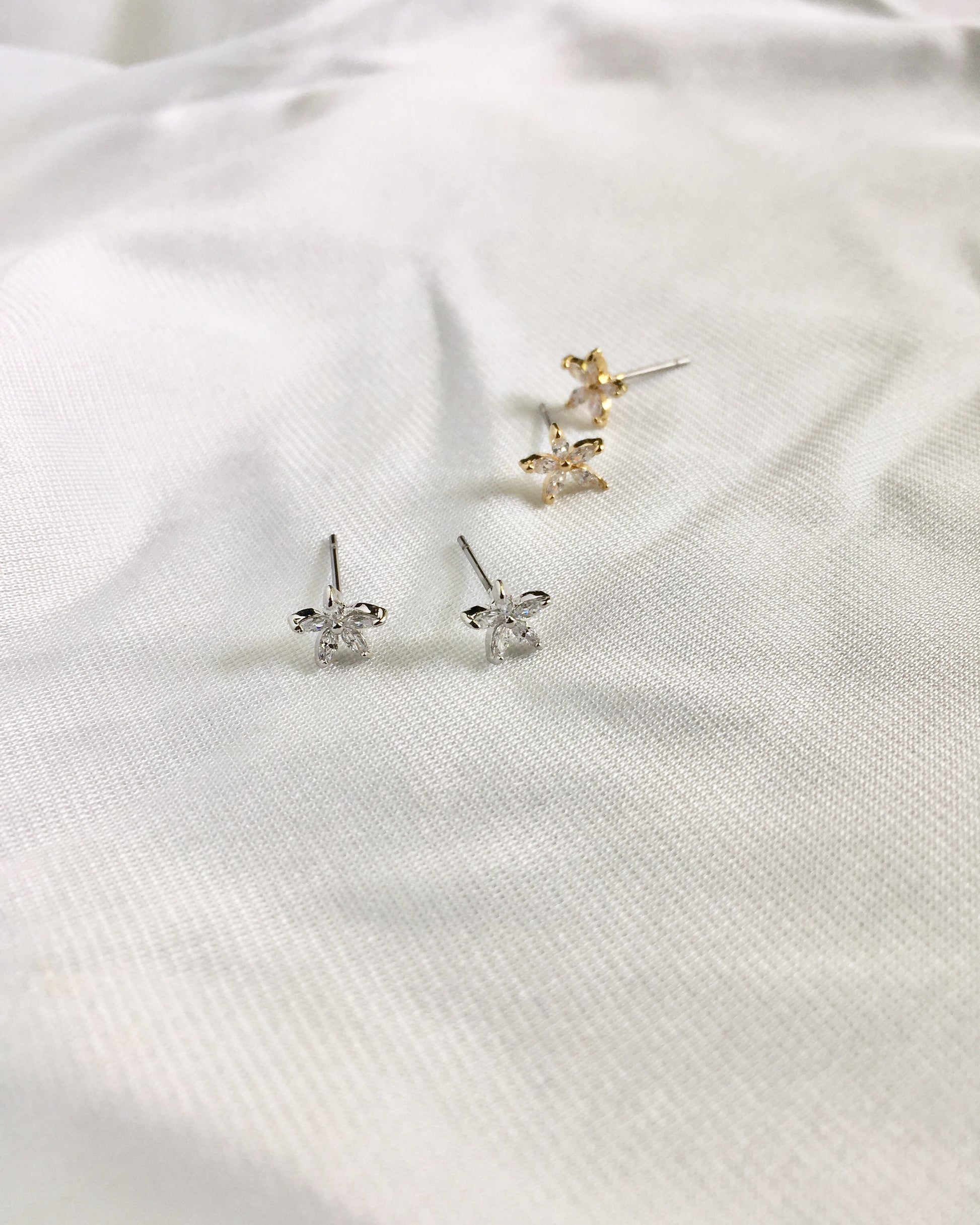 Flower CZ Stud Earrings in Gold or Silver | Dainty Stud Earrings | Delicate Stud Earrings | IB Jewelry