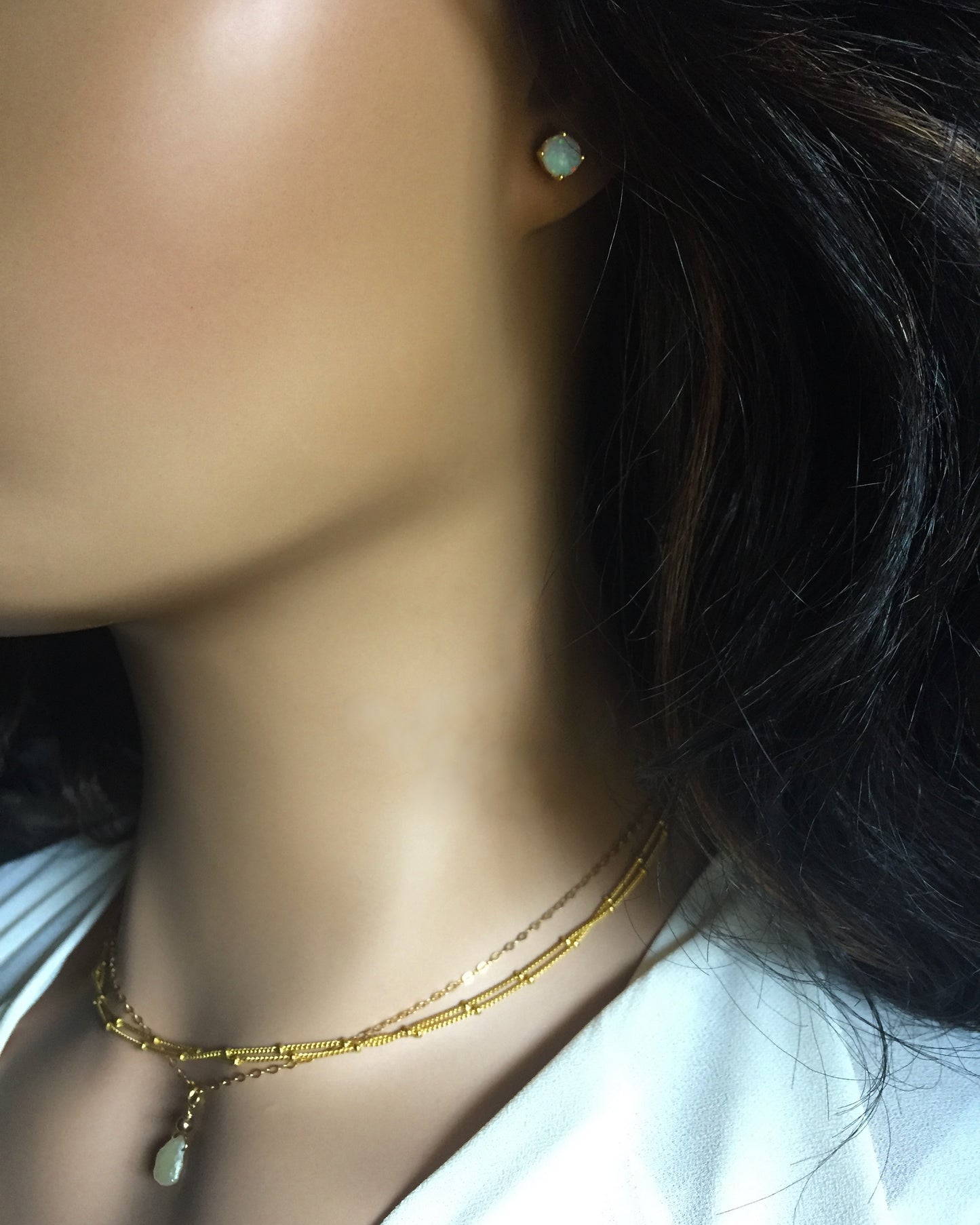 Gold Opal Stud Earrings | Small White Opal Stud Earrings | Delicate Stud Earrings | IB Jewelry