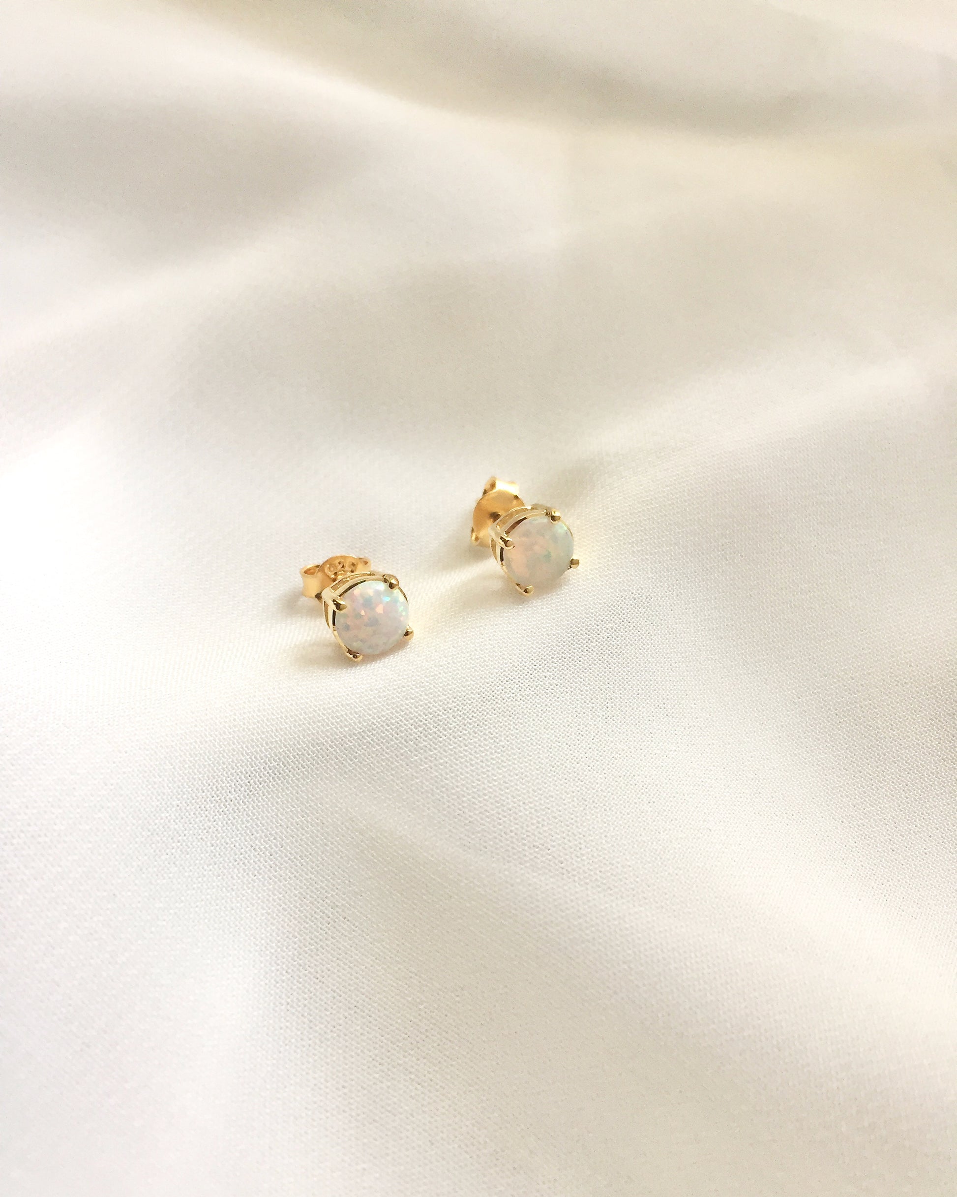 14k Gold Plated Opal Stud Earrings  | White Opal Stud Earrings | Dainty Stud Earrings | IB Jewelry