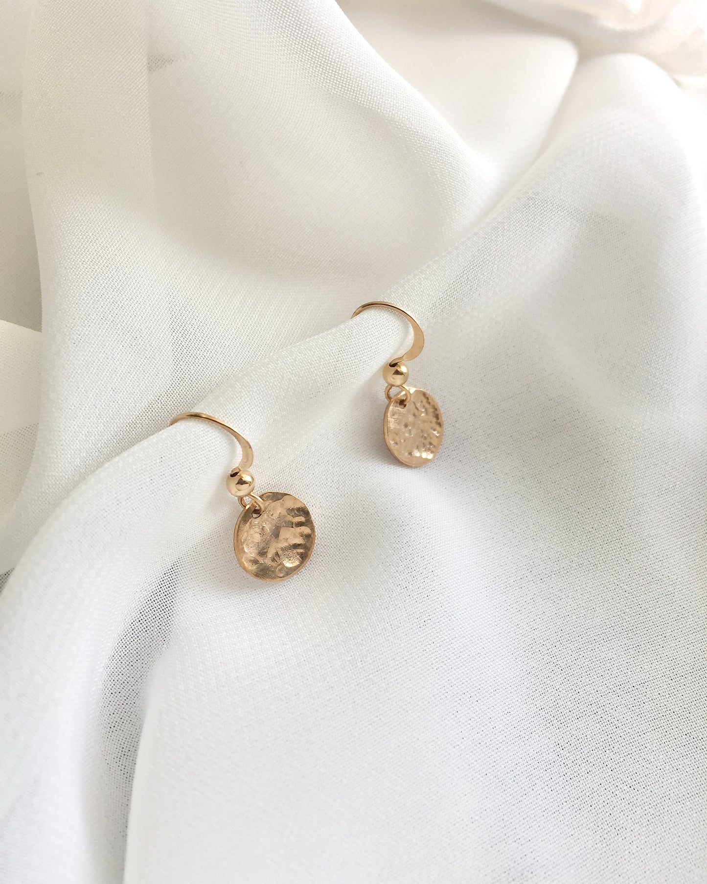 Small Hammered Disc Earrings in Gold Filled or Sterling Silver | Delicate Drop Earrings | IB Jewelry