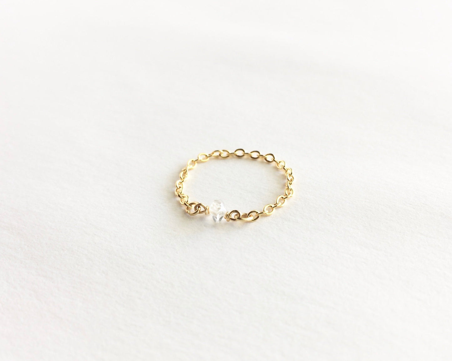 Herkimer Diamond Ring | Thin Delicate Chain Ring | IB Jewelry