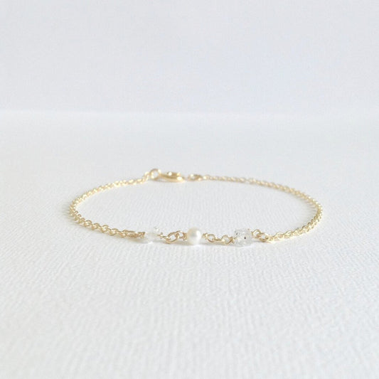 Tiny Herkimer Diamond Pearl Bracelet | Simple Dainty Bracelet | IB Jewelry