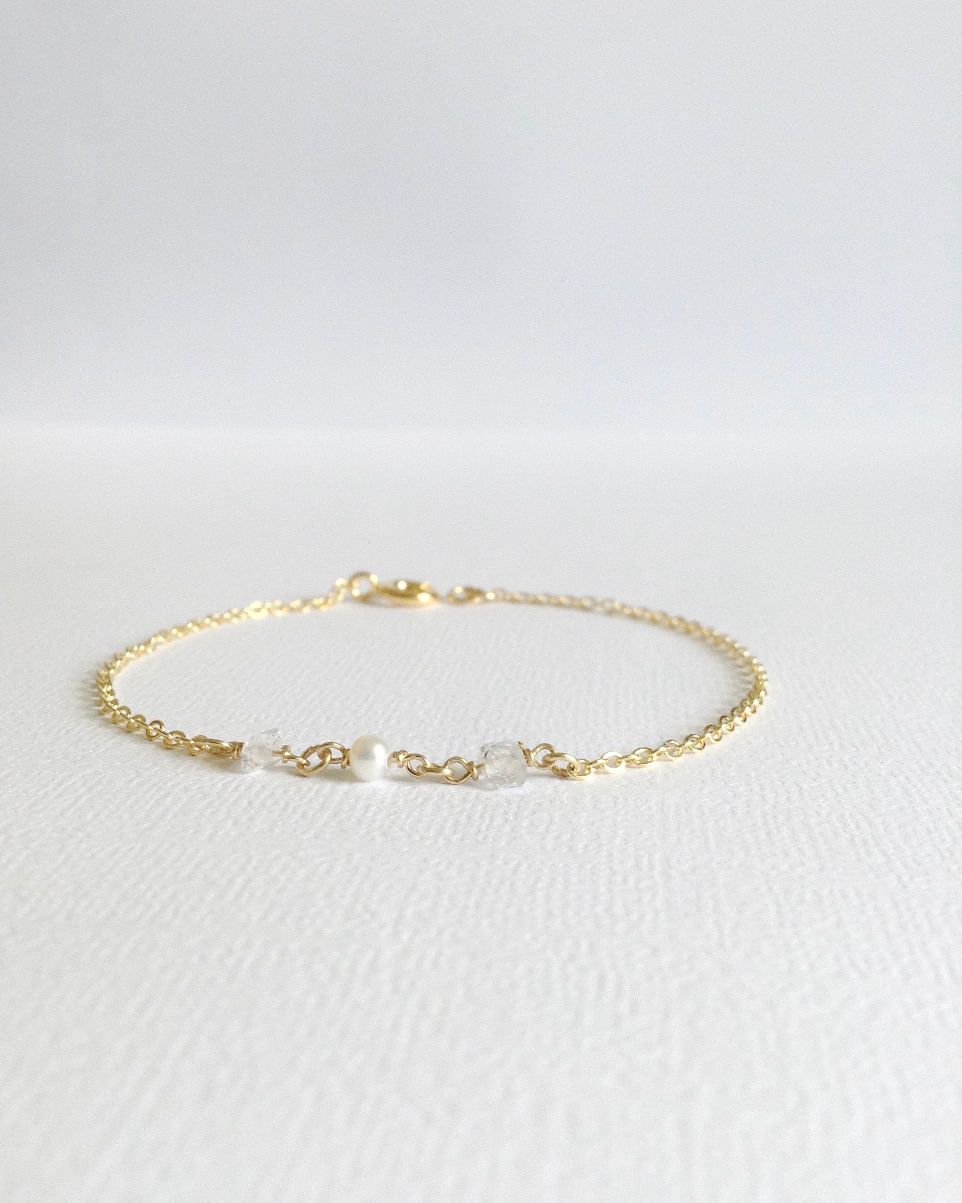 Tiny Herkimer Diamond Pearl Bracelet | Simple Dainty Bracelet | IB Jewelry