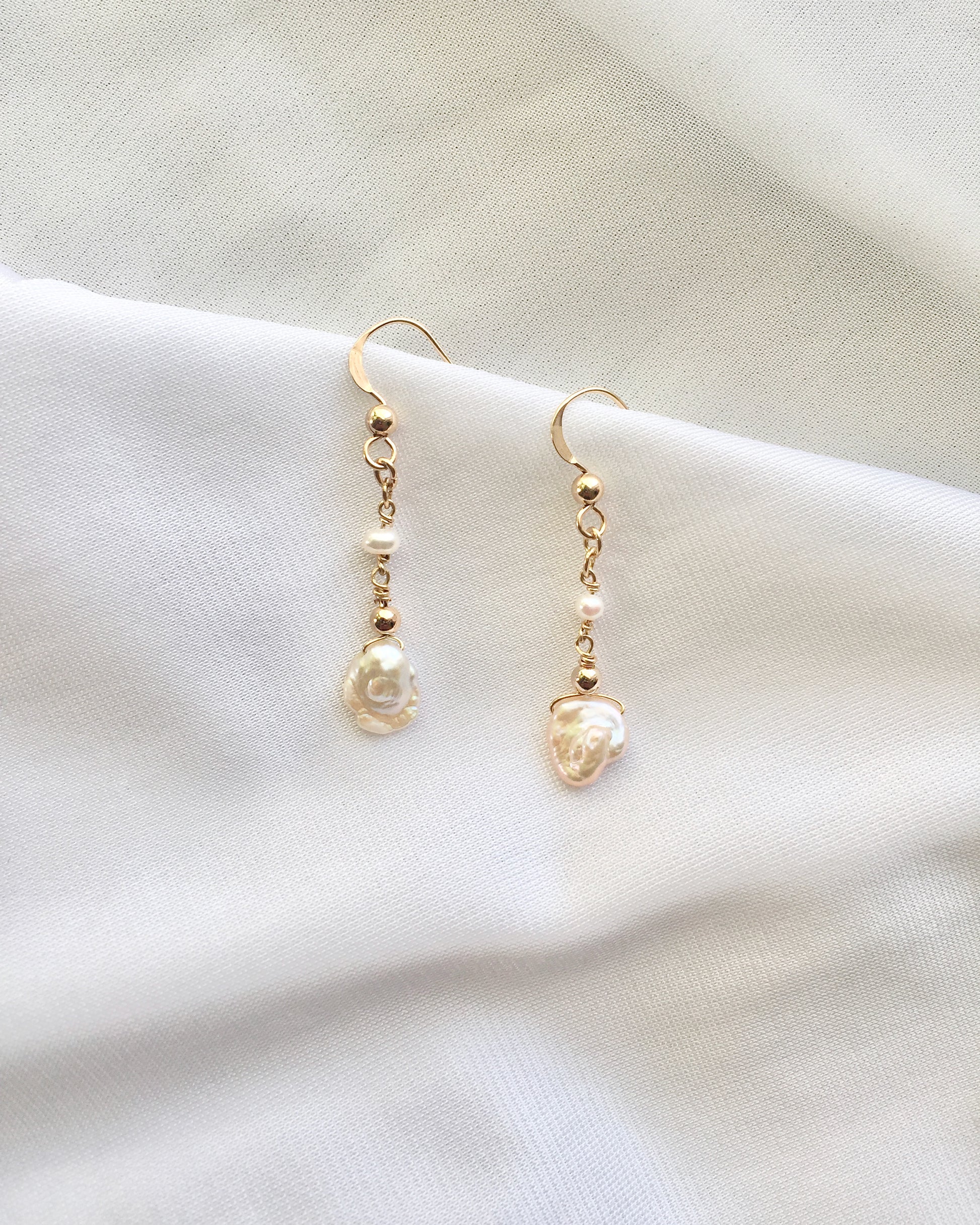 Organic Pearl Drop Earrings | Delicate Freshwater Pearl Earrings | Organic Pearl Dangle Earrings | IB Jewelry