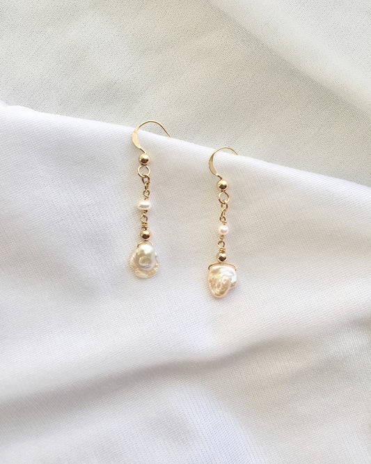 Organic Pearl Drop Earrings | Delicate Freshwater Pearl Earrings | Organic Pearl Dangle Earrings | IB Jewelry