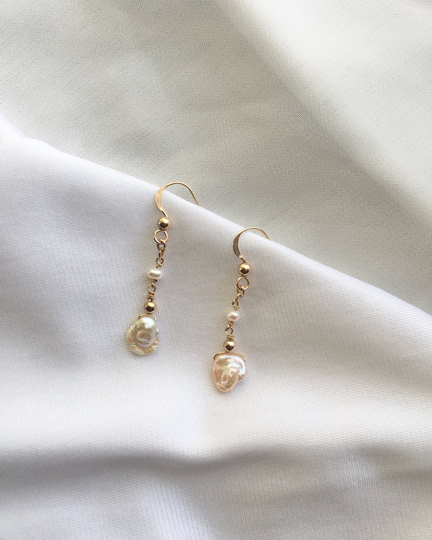 Dainty Pearl Earrings | Delicate Pearl Earrings | Organic Pearl Dangle Earrings in Gold Filled or Sterling Silver | IB Jewelry