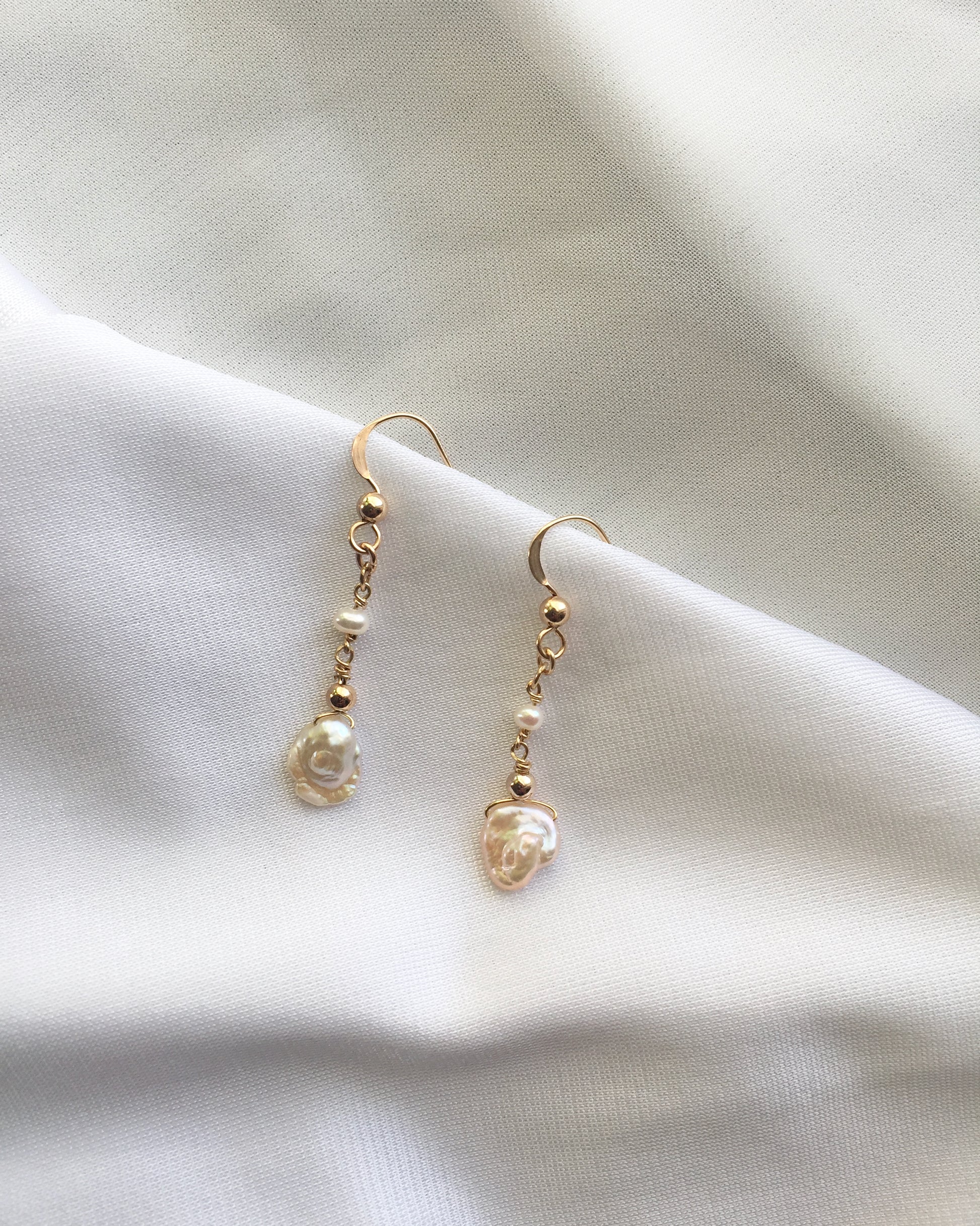 Dainty Pearl Earrings | Delicate Pearl Earrings | Organic Pearl Dangle Earrings in Gold Filled or Sterling Silver | IB Jewelry