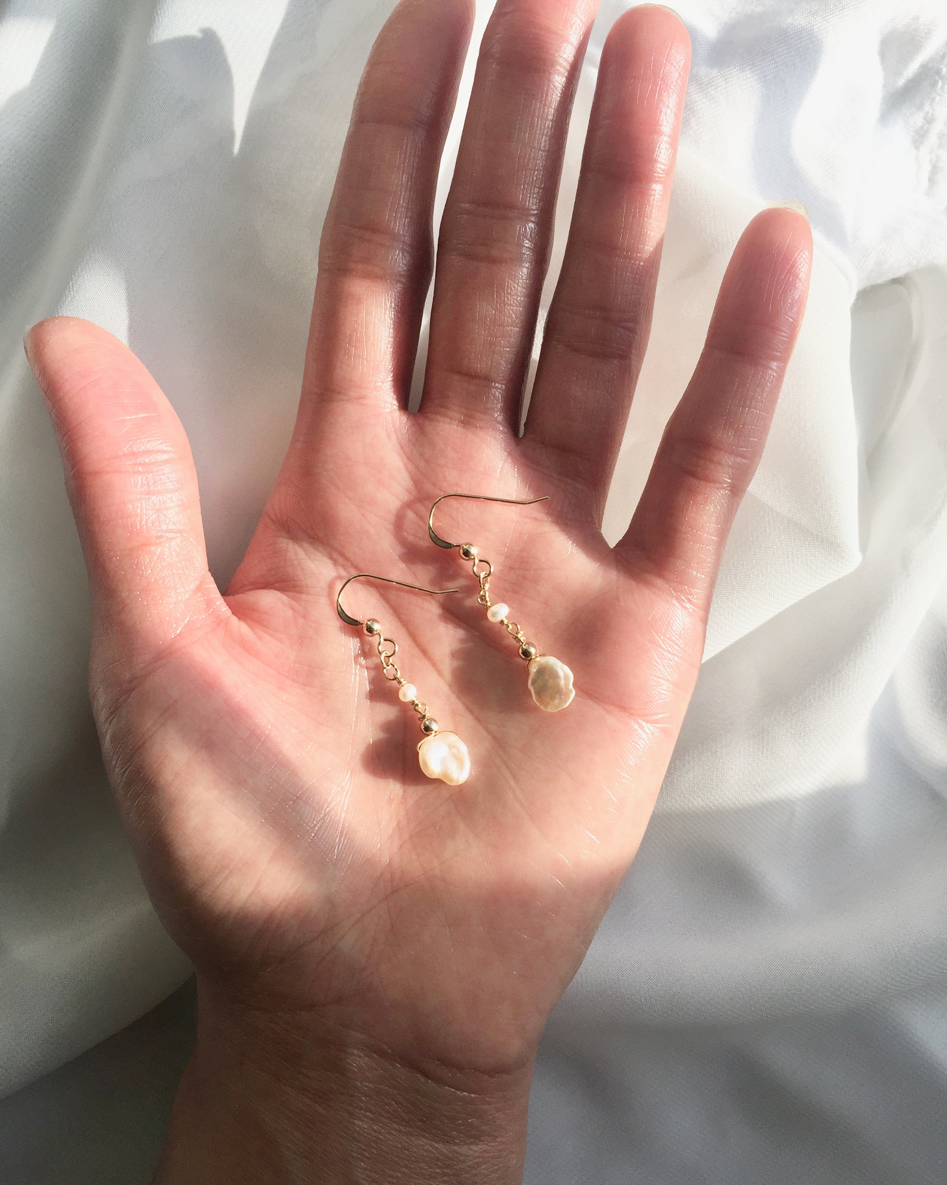 Dainty Pearl Earrings | Delicate Freshwater Pearl Earrings | Organic Pearl Dangle Earrings in Gold Filled or Sterling Silver | IB Jewelry