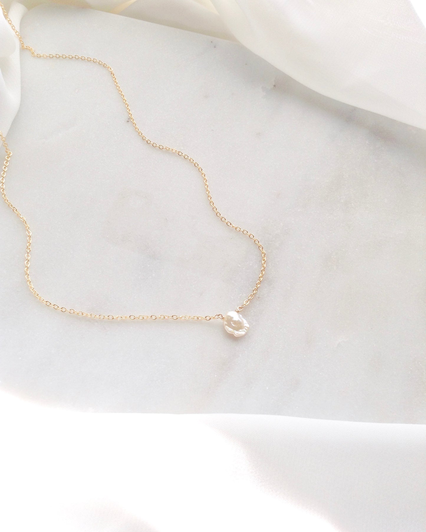 Keshi Single Pearl Necklace in Gold Filled or Sterling Silver | IB Jewelry